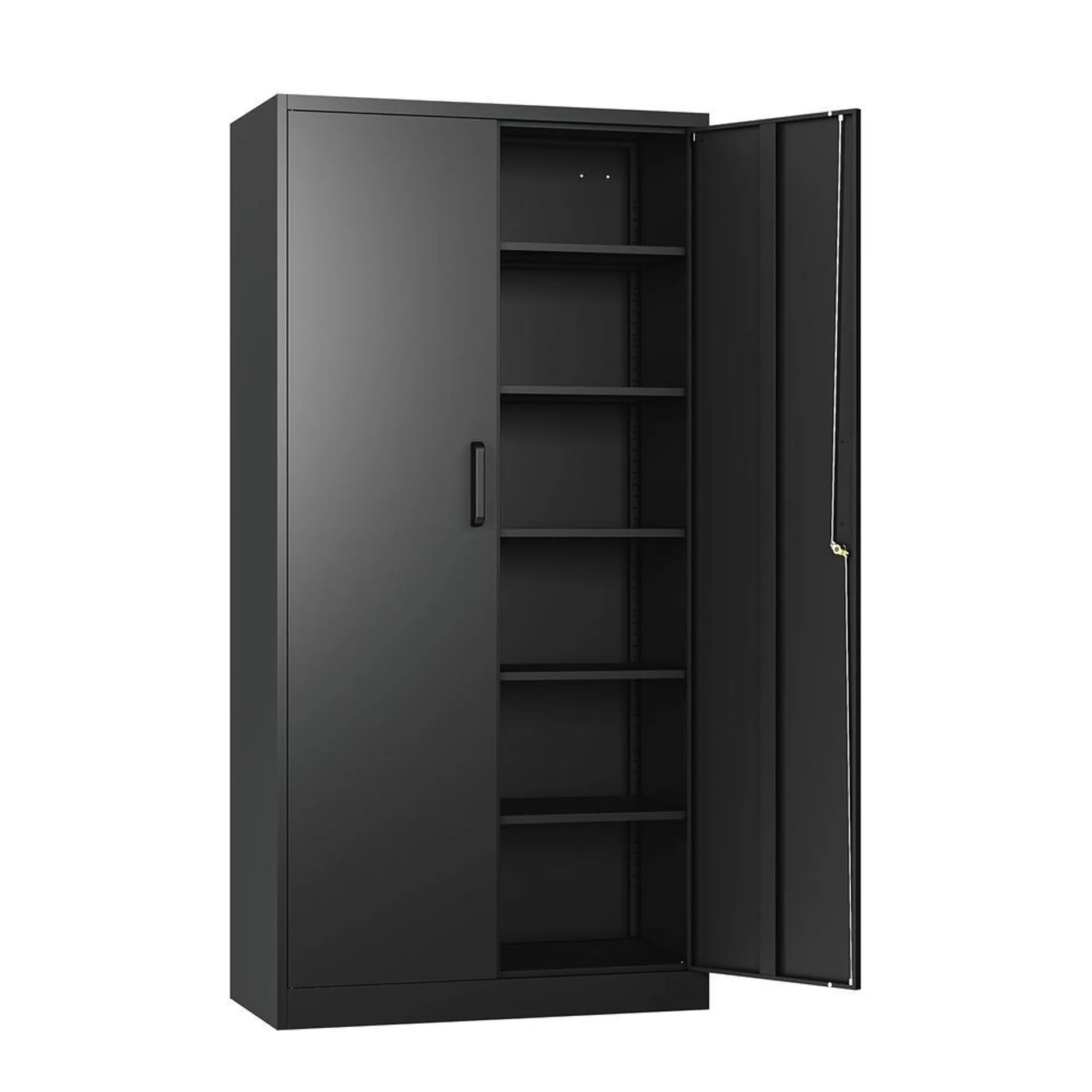 SISESOL Metal Storage Cabinet with 2 Doors and 6 Shelves Black Metal Cabinet with Lock 71 Lockable Garage Storage Cabinet Lock