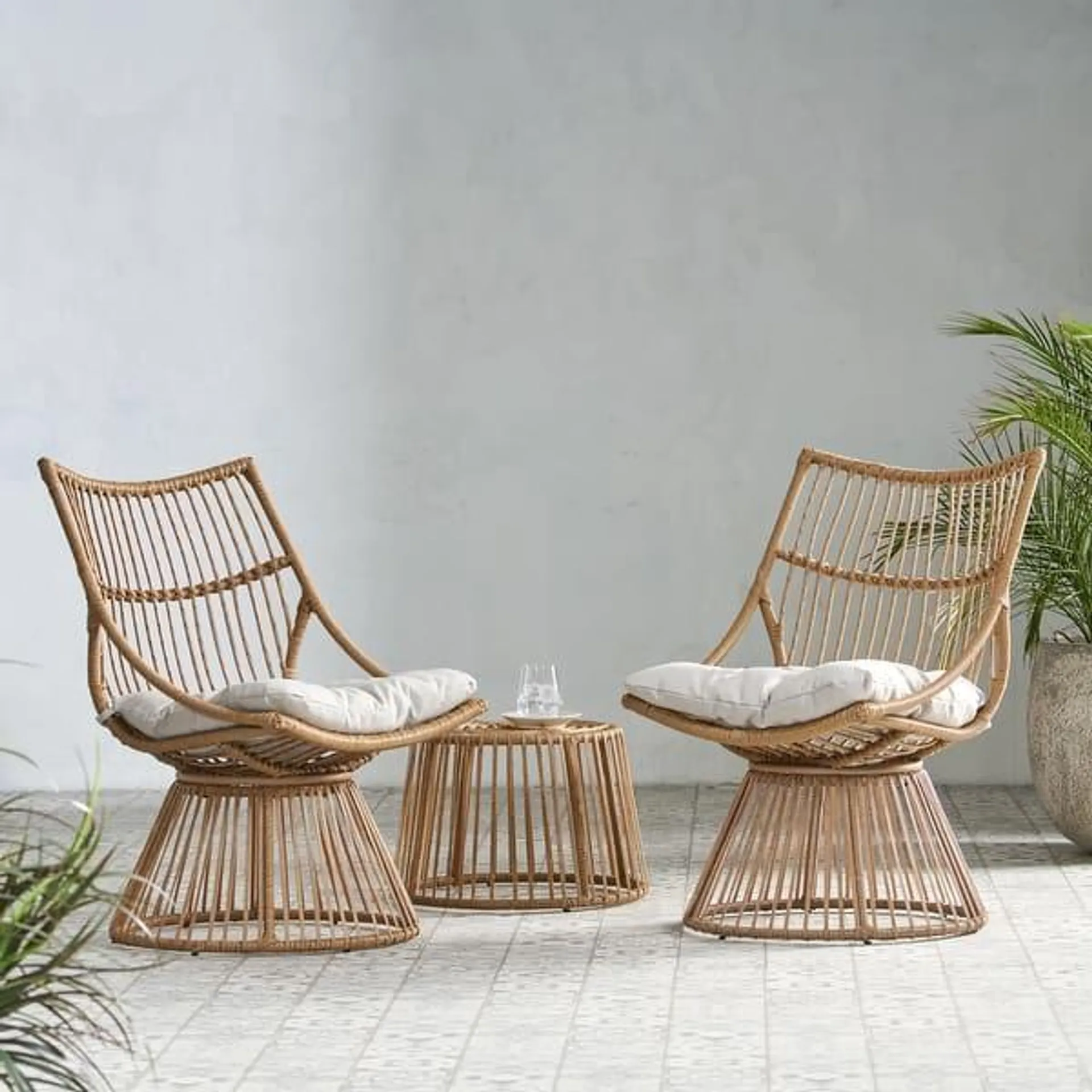 Caryl Outdoor Wicker 2 Seater Chat Set with Cushion by Christopher Knight Home