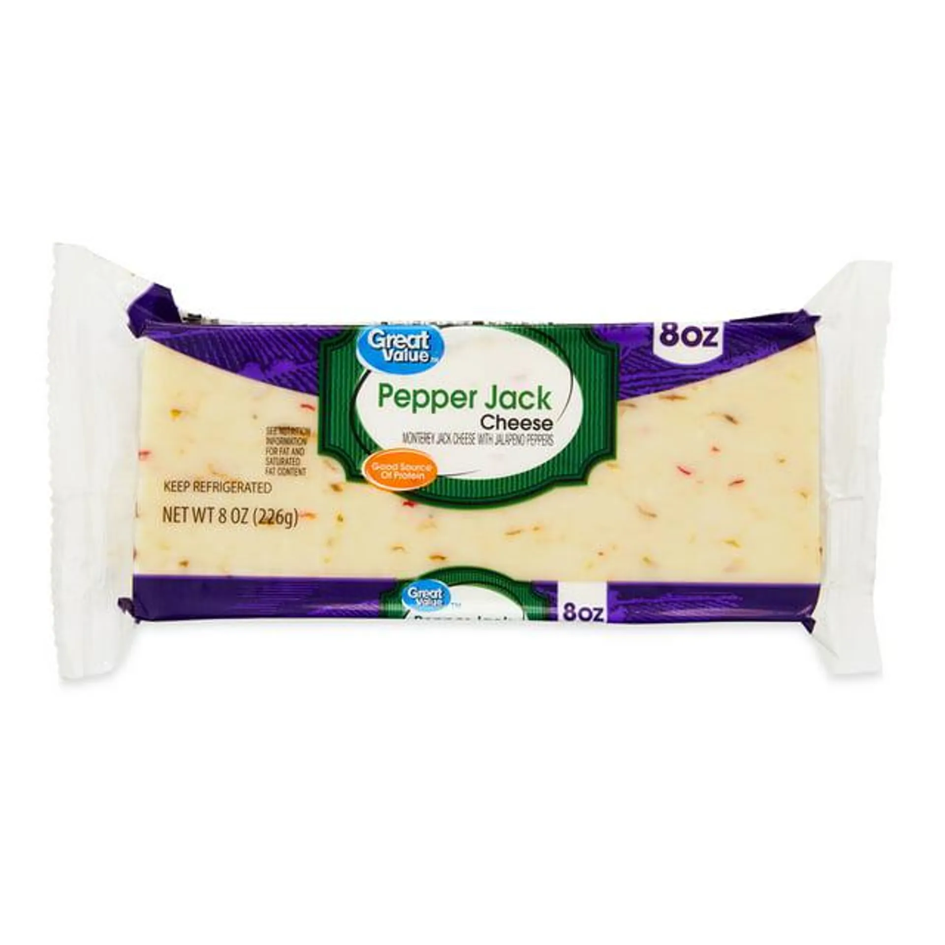 Great Value Pepper Jack Cheese, 8 oz Block (Plastic Packaging)