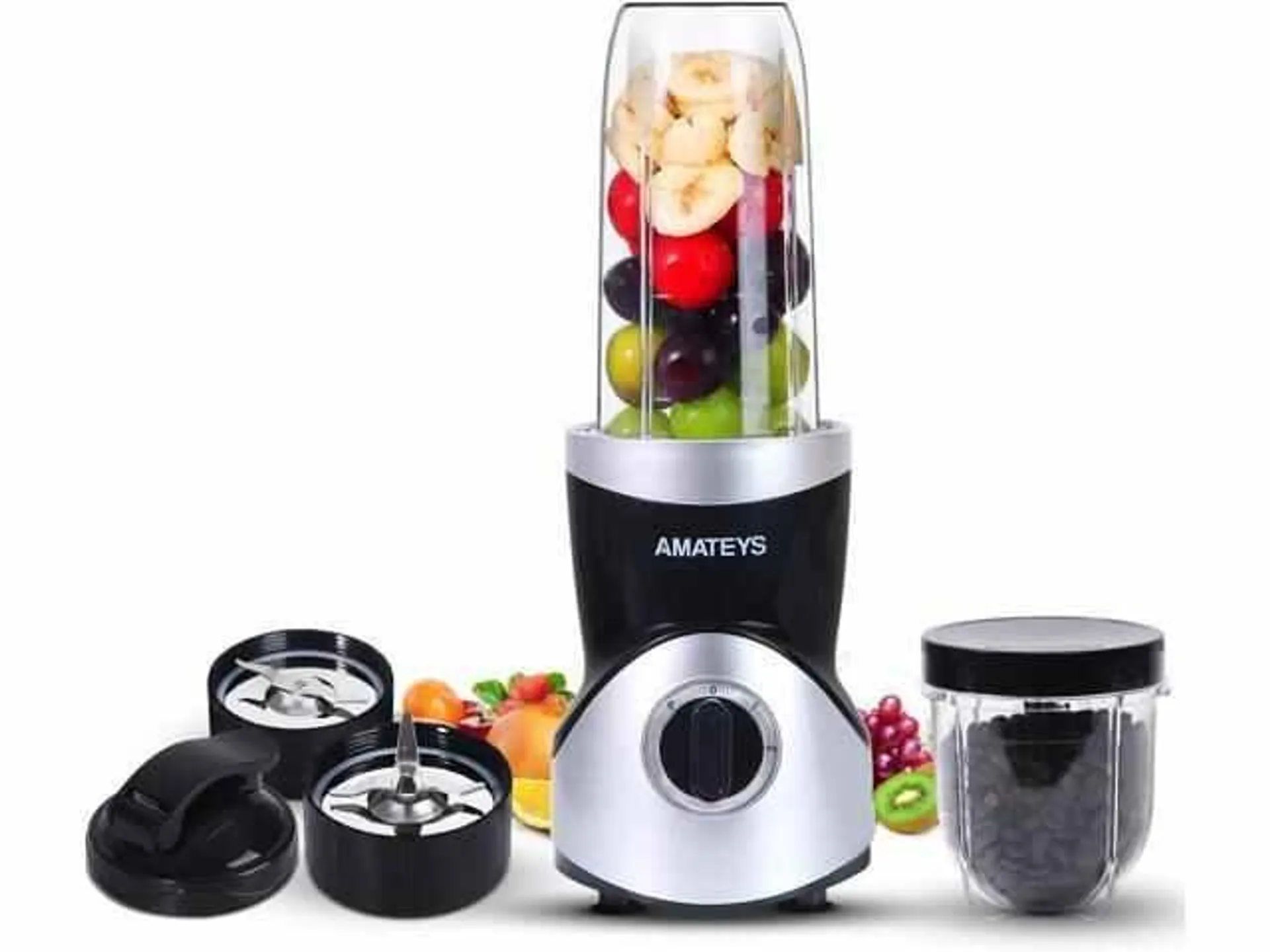 Amateys Personal Blender for Shakes and Smoothies,Professional Kitchen Blender with Blending & Grinding Blades, Portable Coffee Grinder with 24/10 OZ Travel Bottles, Adjustable Speeds Juice Blender