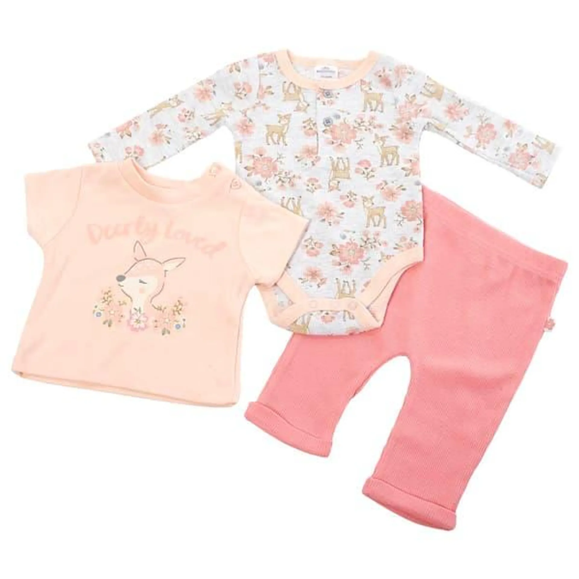 Baby Girl (3-9M) Little Beginnings 3pc. Deerly Loved Pants Set