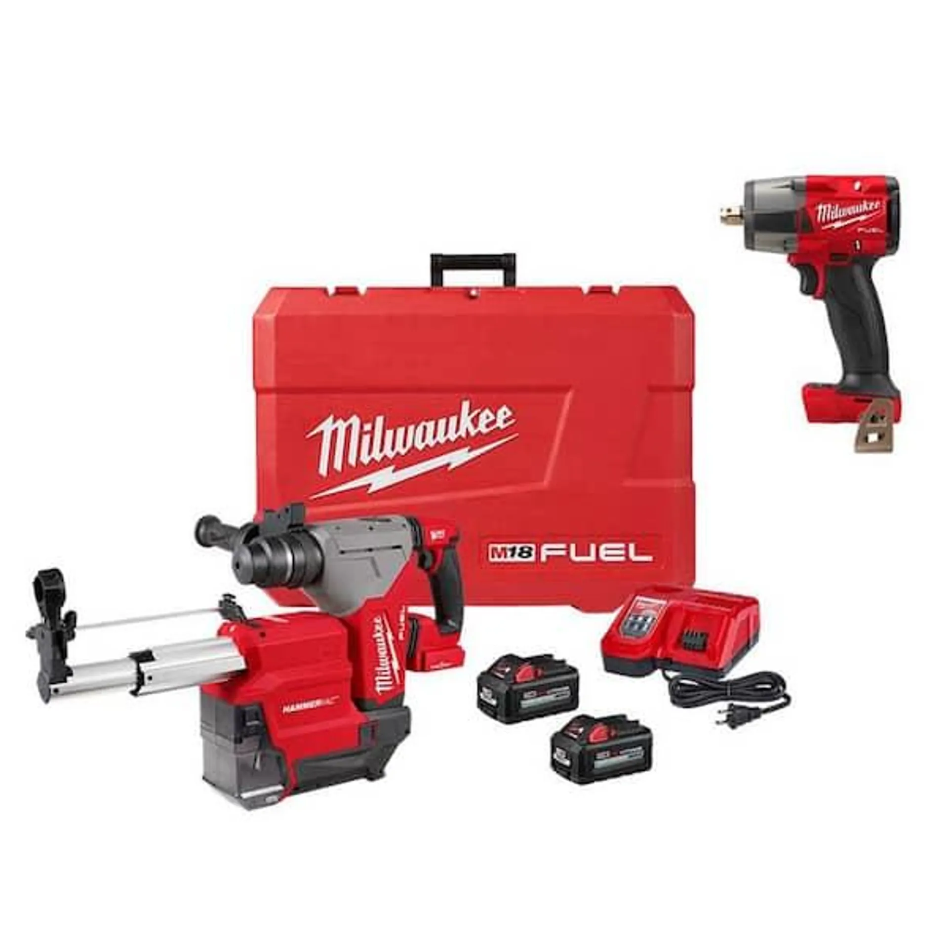 M18 FUEL 18V Lithium-Ion Brushless 1-1/8 in. Cordless SDS-Plus Rotary Hammer/Dust Extract Kit w/M18 FUEL Impact Wrench