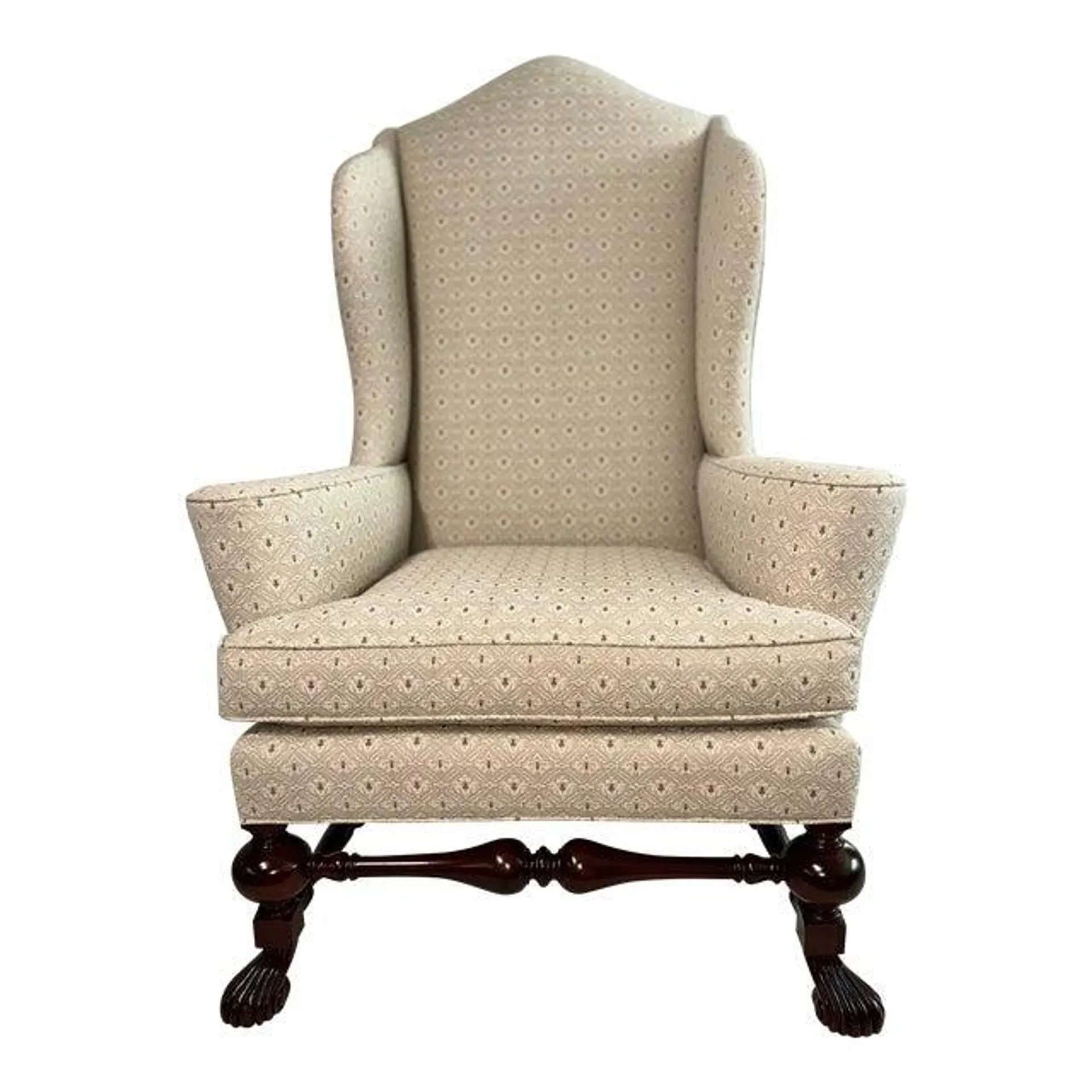 Baker Furniture Stately Home Collection Irish Mahogany Highback Fleur De Lis Wingback Chair