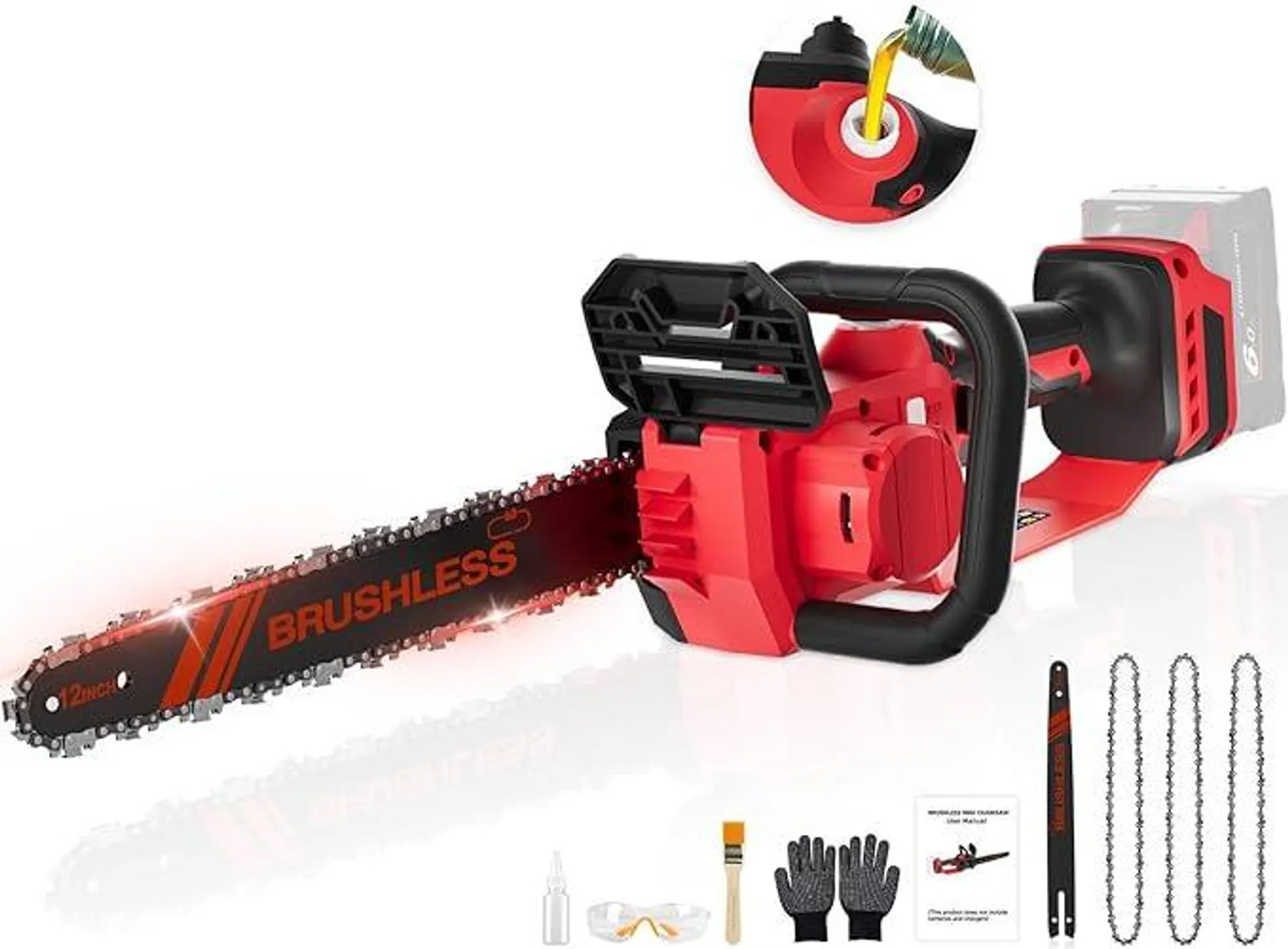 12-Inch Brushless Chainsaw for Milwaukee M18 18V Battery(NO Battery), Mini Chainsaw Cordless with Auto Oiler & Security Lock, 1000W Chain Saw for Tree Trimming, Branch Wood Cutting(Tool Only)