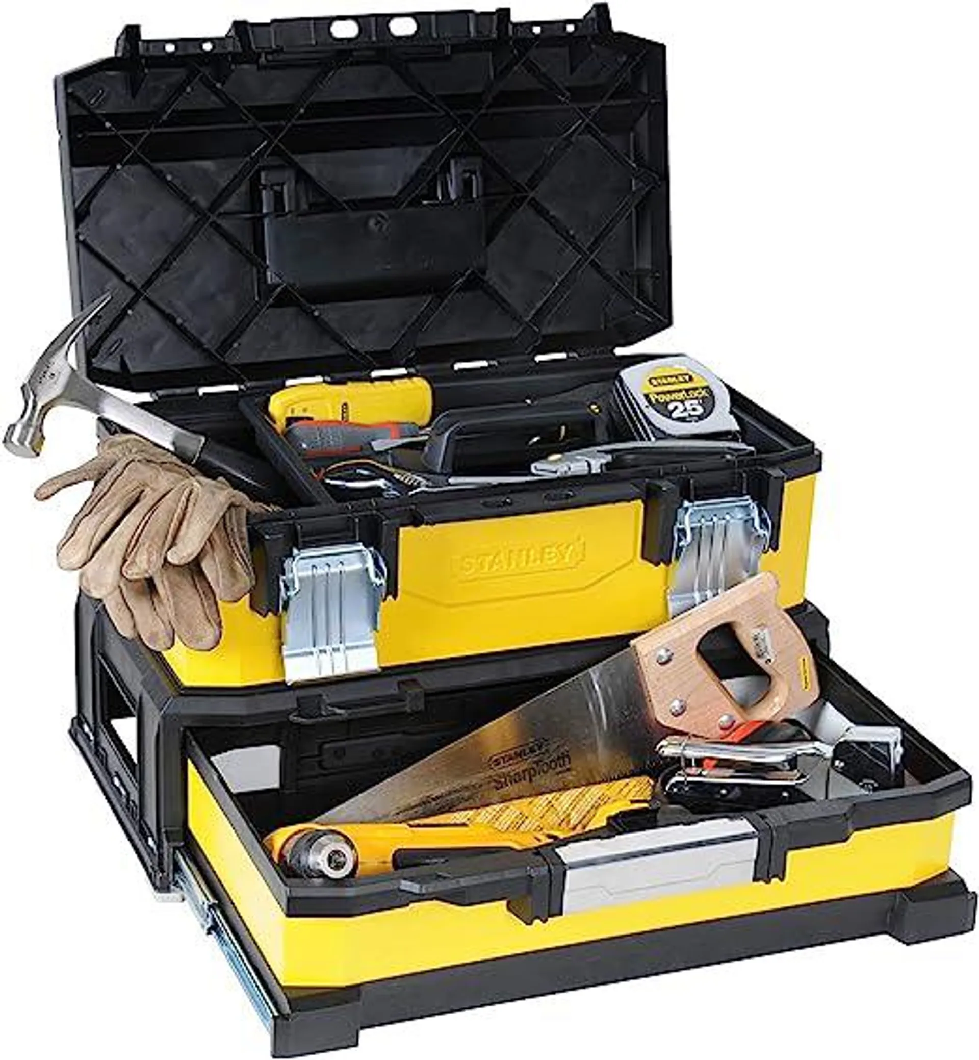 Stanley 1-95-829 Metal/Plastic Tool Box with drawer, Black/Yellow