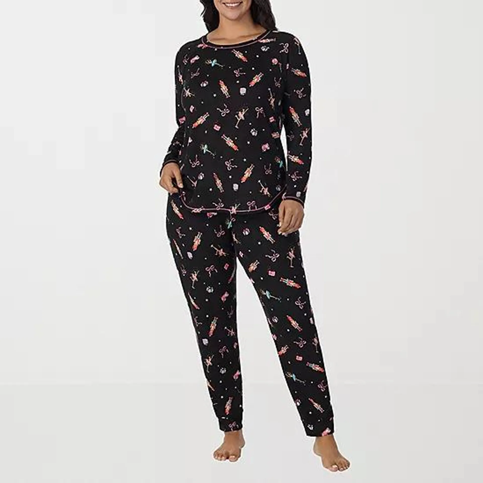 new! Cuddl Duds Womens Plus Round Neck Long Sleeve 2-pc. Pant Pajama Set