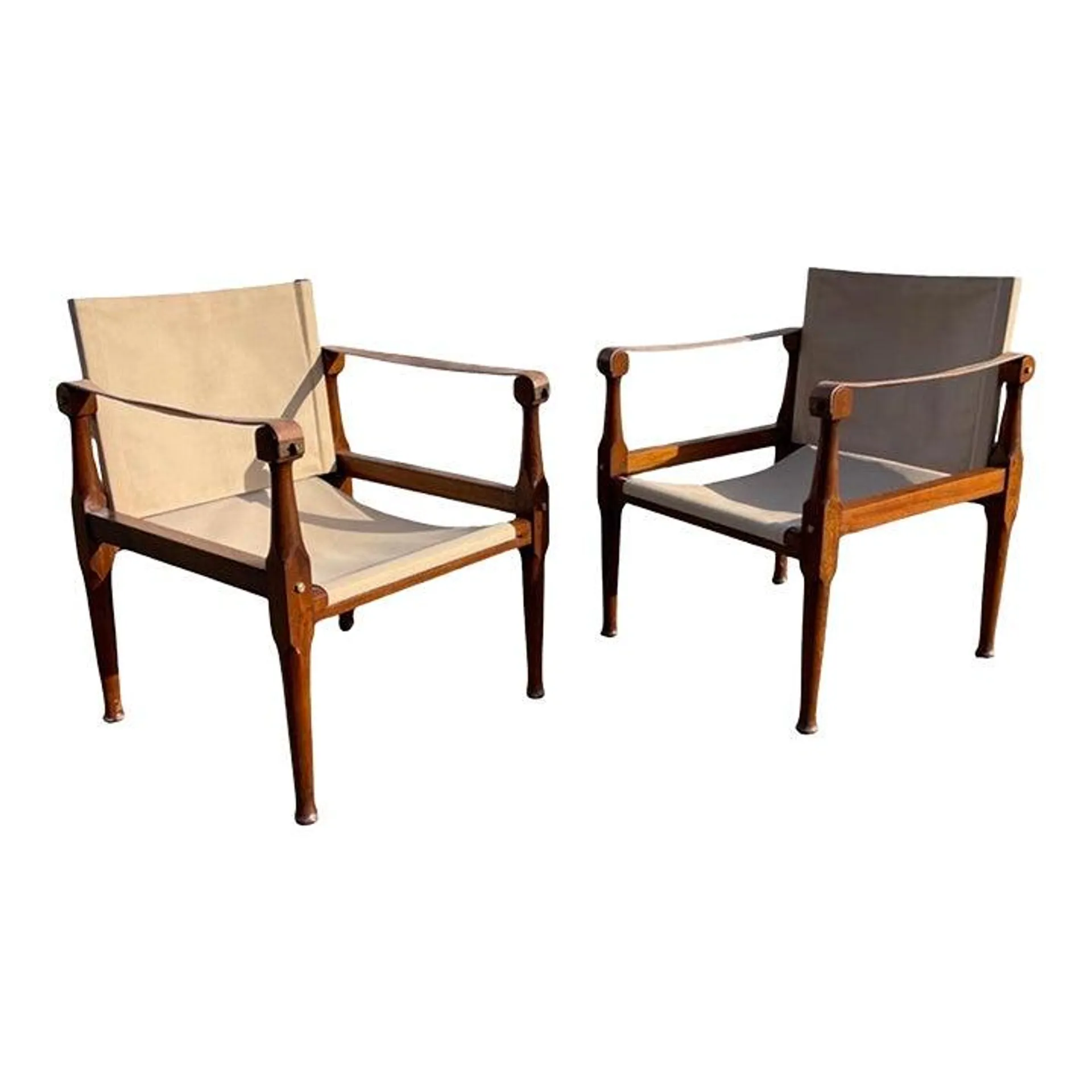 British Colonial Safari Campaign Style Chairs, Manner of Kaare Klint, a Pair