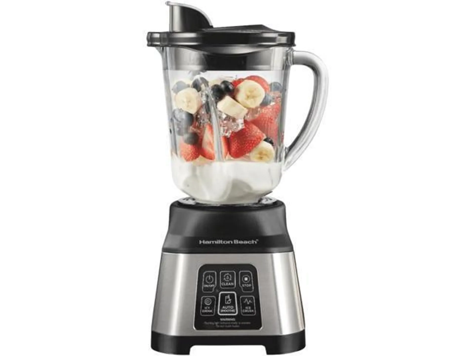 Hamilton Beach Blender for Shakes and Smoothies with 5 Functions Including Auto Smoothie Cycle, Wave Action System for Ultra Smooth Results, 850 Watts, 40oz BPA Free Glass Jar, Stainless Steel (56208)