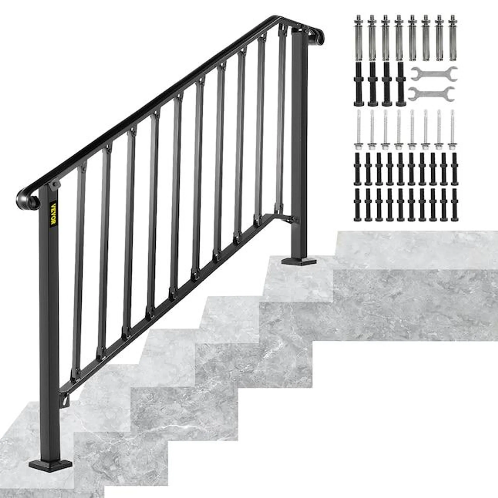 VEVOR Handrails Stair Railing 56-in x 2.4-in x 38.5-in Black Steel Deck Stair Rail Kit