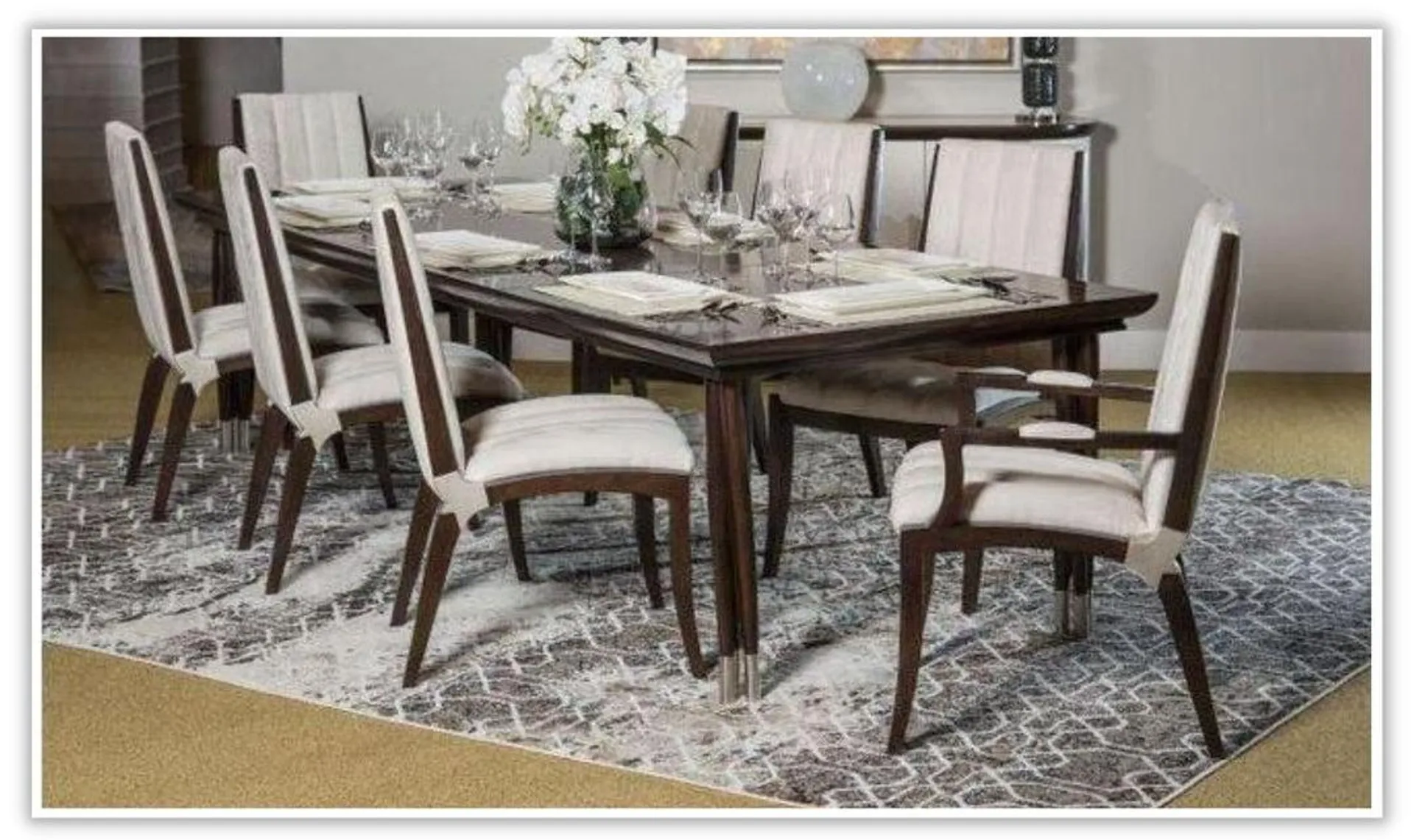 AICO Paris Chic Rectangular Dining Table Set in Espresso Finish