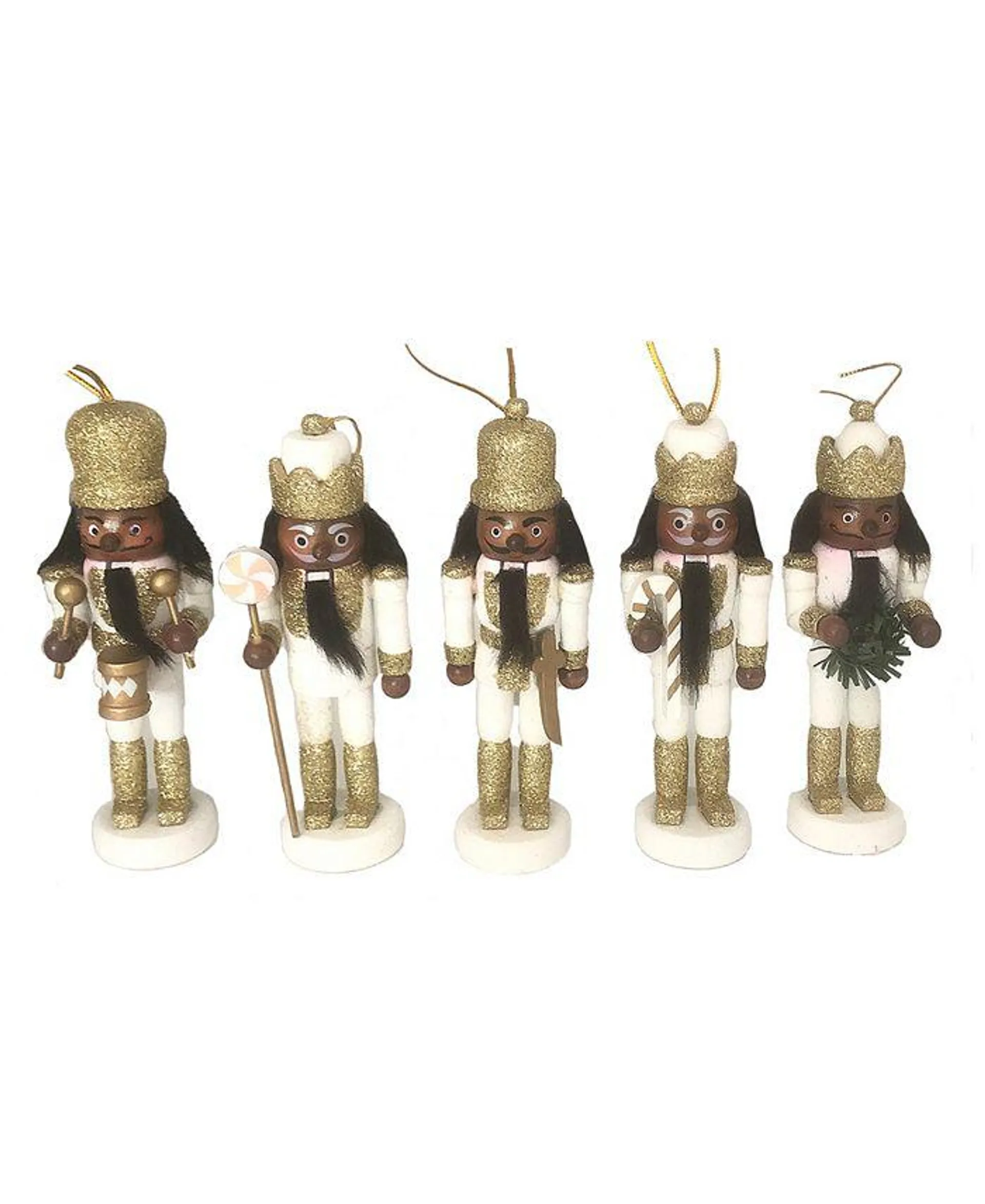 5" Black, White Gold-Tone Glitter Nutcracker, Set of 5