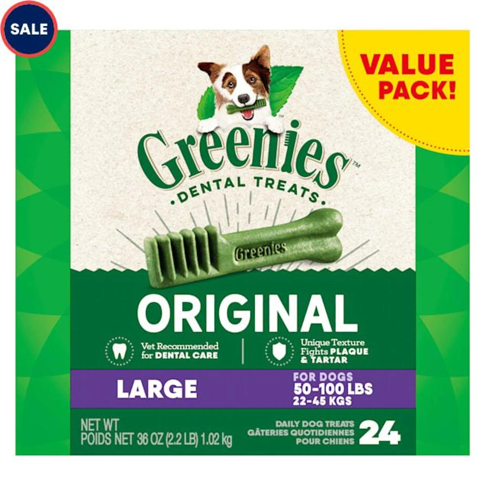 Greenies Original Large Natural Dog Dental Care Chews Oral Health Dog Treats, 36 oz., Count of 24