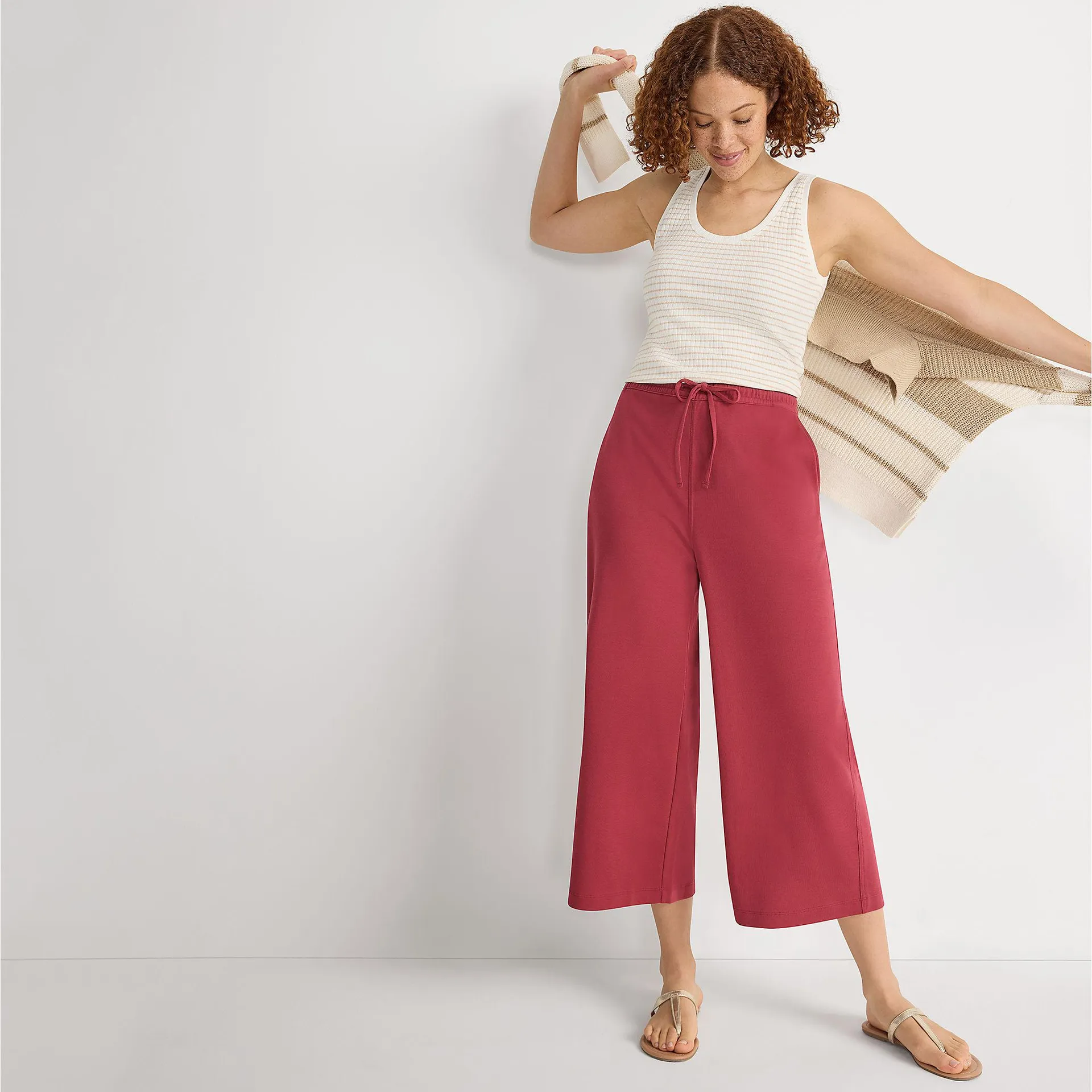 Women's Sport Knit Elastic Waist Wide Leg Crop Pants
