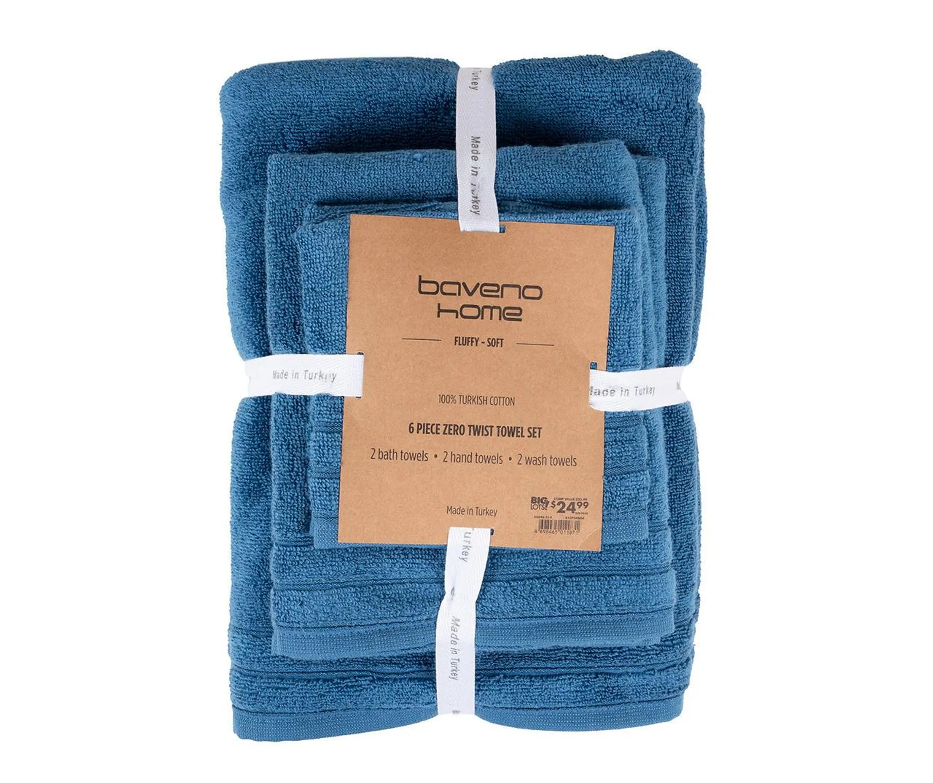 Blue Zero-Twist 6-Piece Turkish Cotton Towel Set