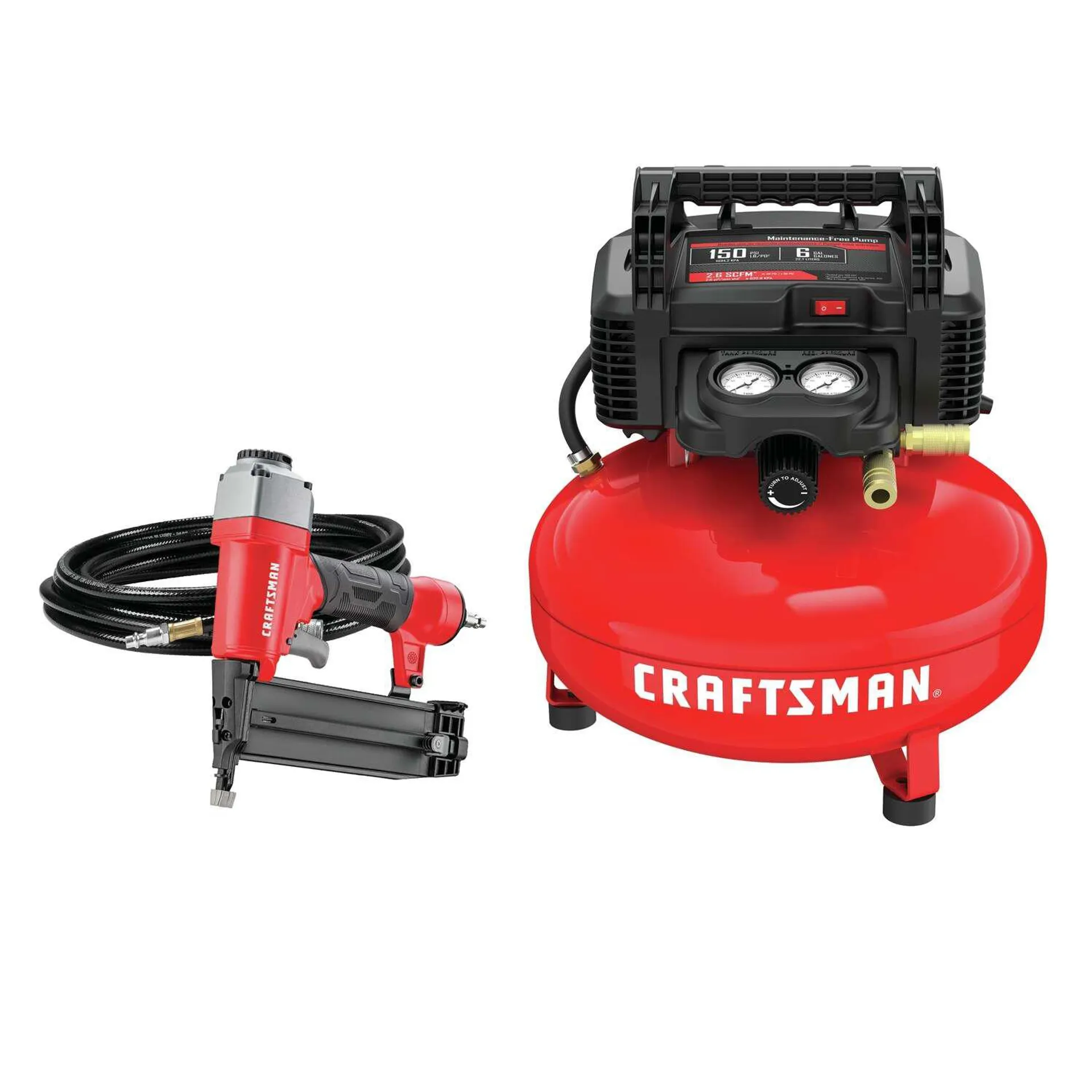 Craftsman 6 gal Pancake Portable Brad Nailer and Air Compressor Combo Kit 150 psi 0.8 HP