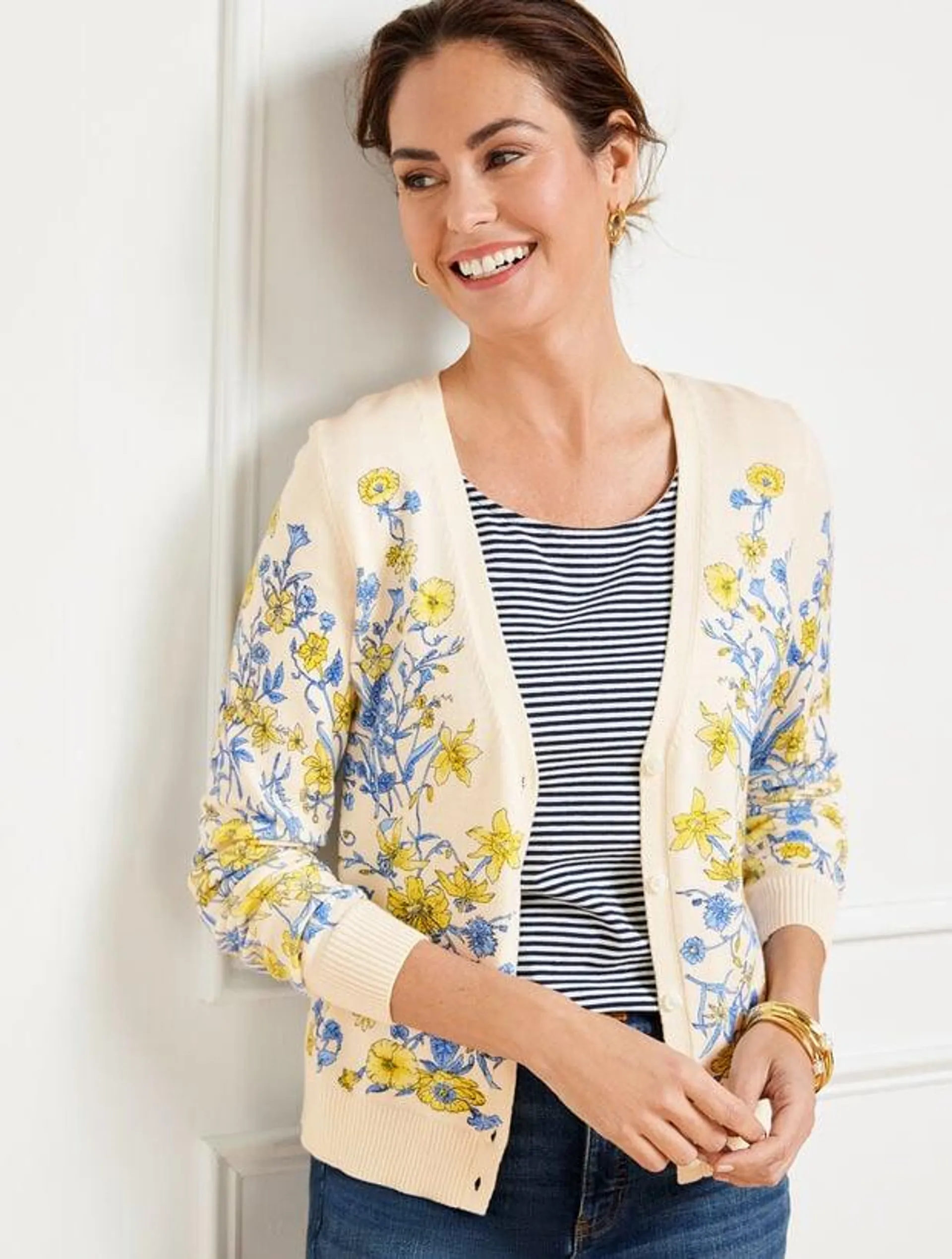 V-Neck Cardigan - Whimsical Floral