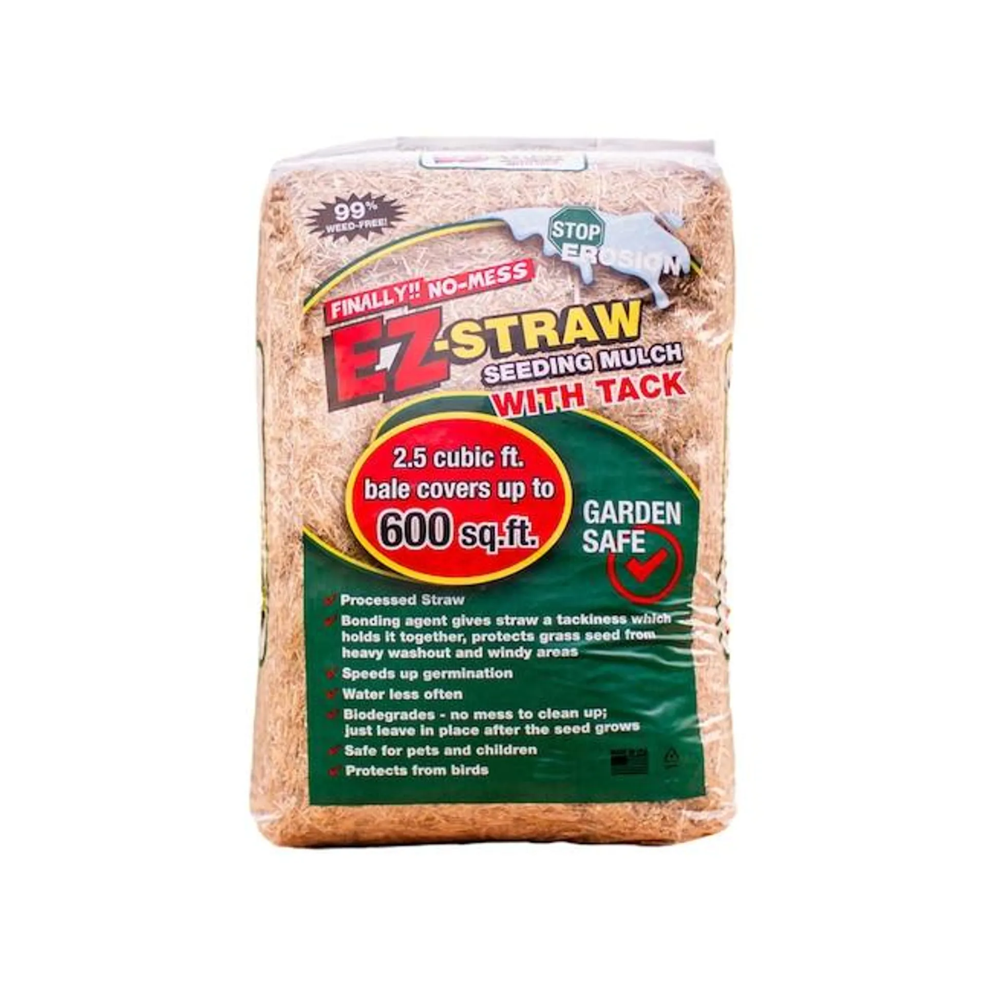 EZ Straw 2.5 cu ft Brown Organic Bagged Mulch - Straw Texture, 1-Year Color Guarantee, Controls Moisture, 99% Weed Free