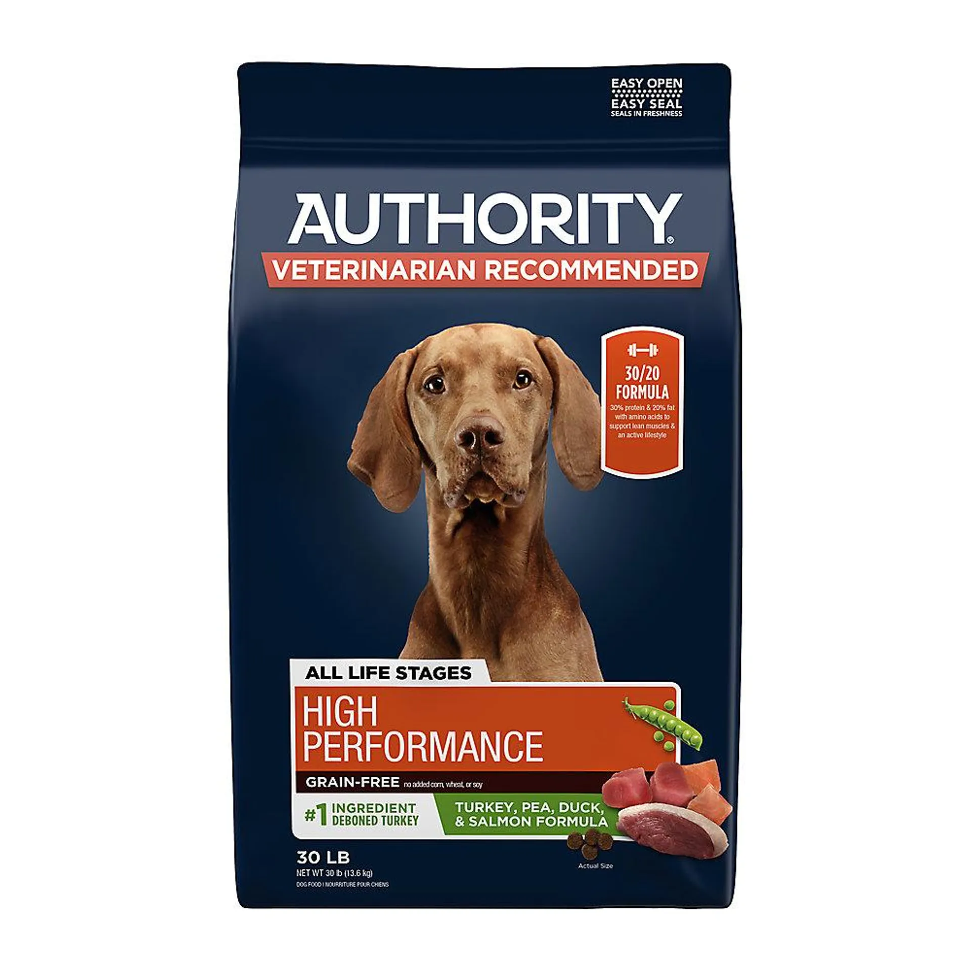 Authority High Performance All Life Stages Dry Dog Food - Turkey, Pea, Salmon, & Duck, 30 lb