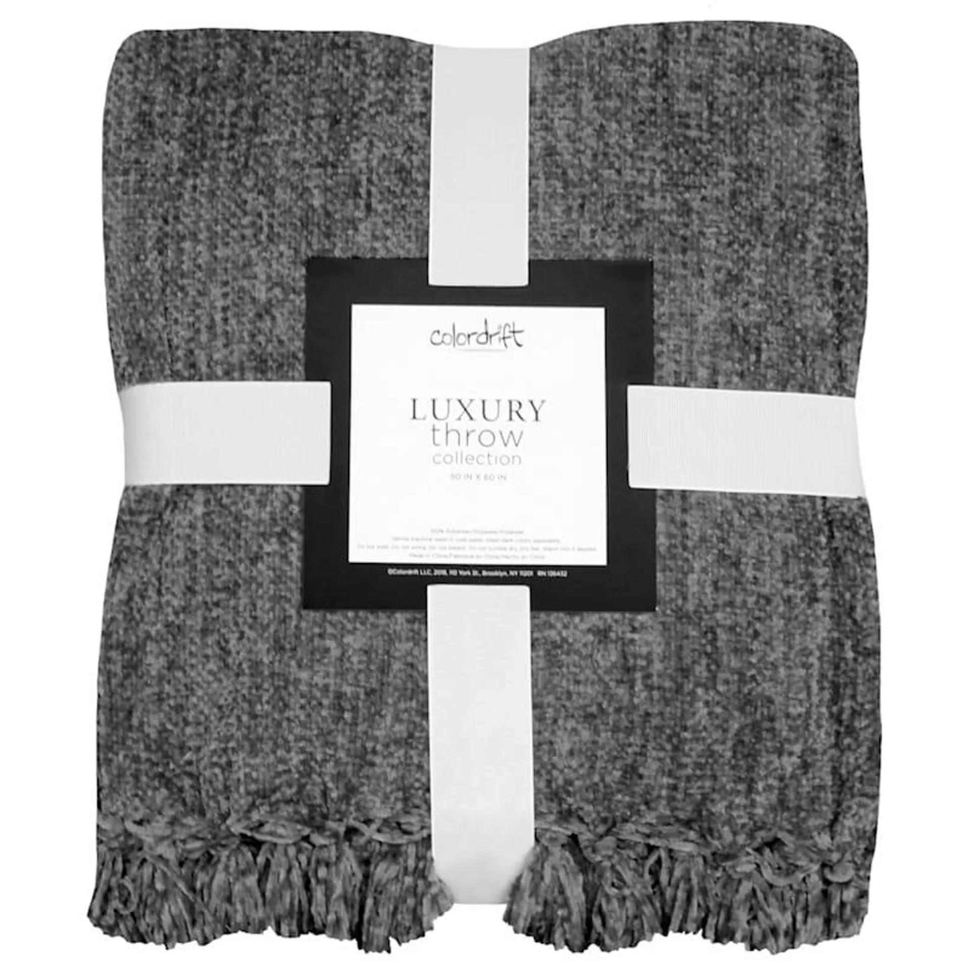 Isabell Charcoal Grey Chenille Fringe Throw Blanket, 50x60