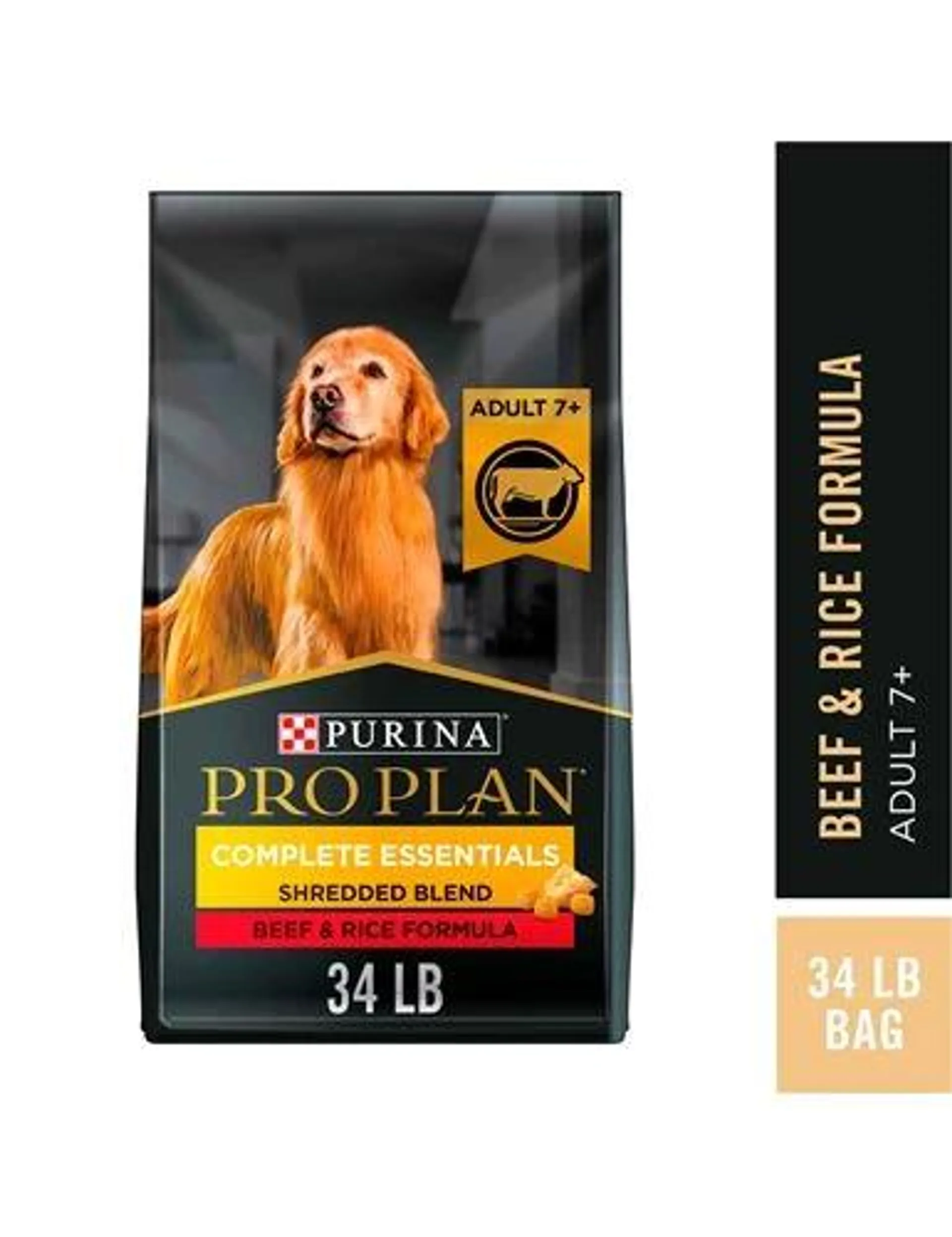 Purina Pro Plan Adult 7+ Complete Essentials Shredded Blend Beef & Rice Formula High Protein Dog Food for Senior Dogs - 34 Pound Bag