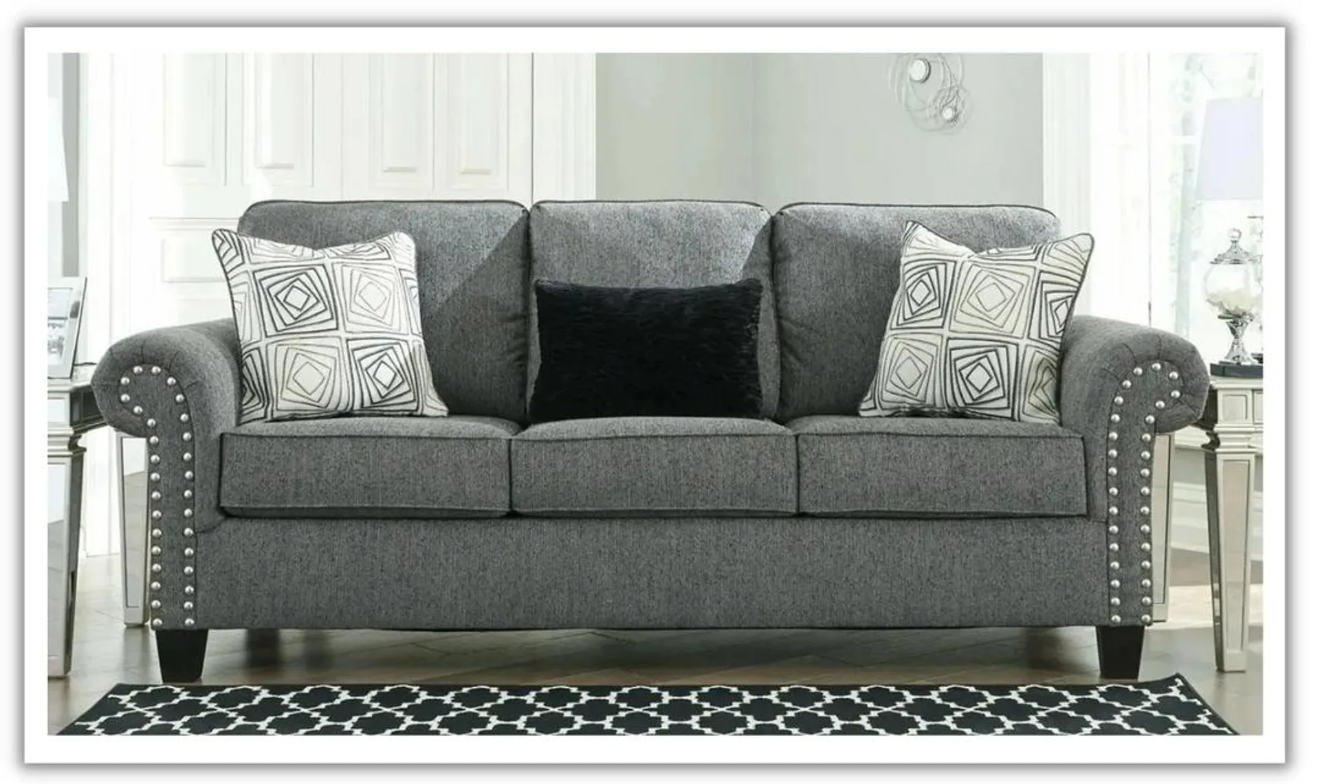 Modern Heritage Agleno 3-Seater Stationary Fabric Sofa in Gray