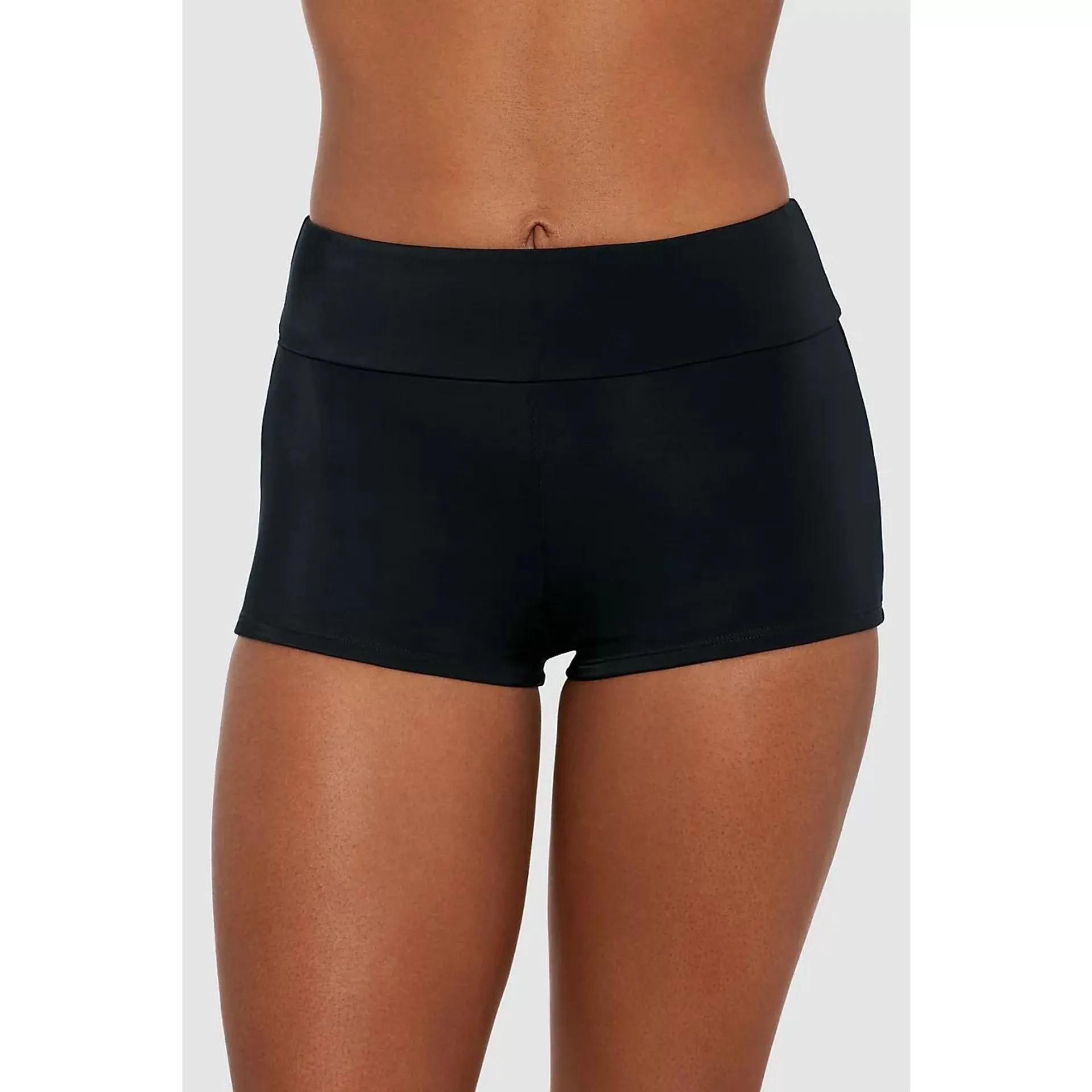 Freely Women's Solid Banded High-Waisted Swim Boy Shorts