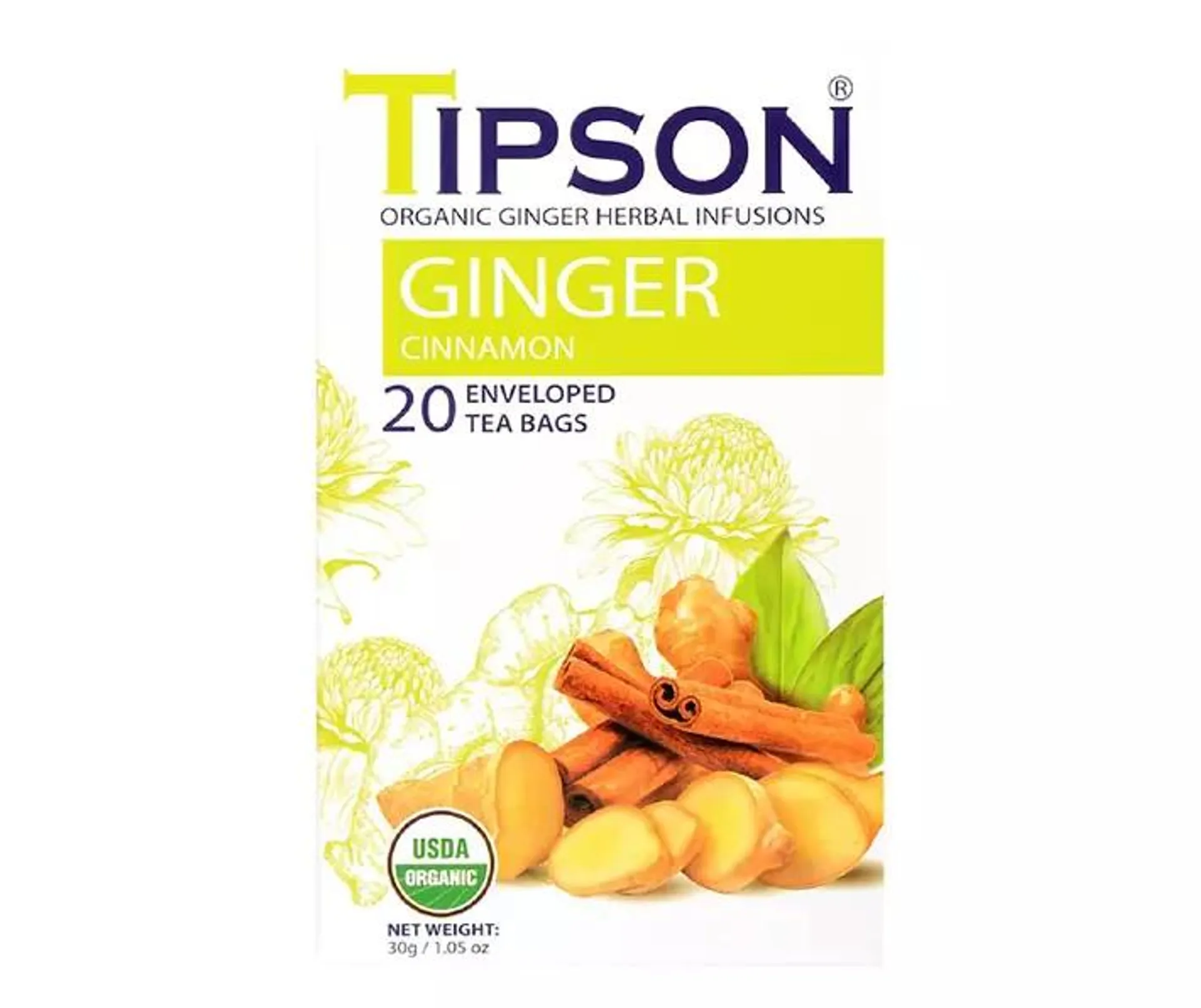 Ginger Cinnamon Herbal Infusion Tea Bags, 20-Pack