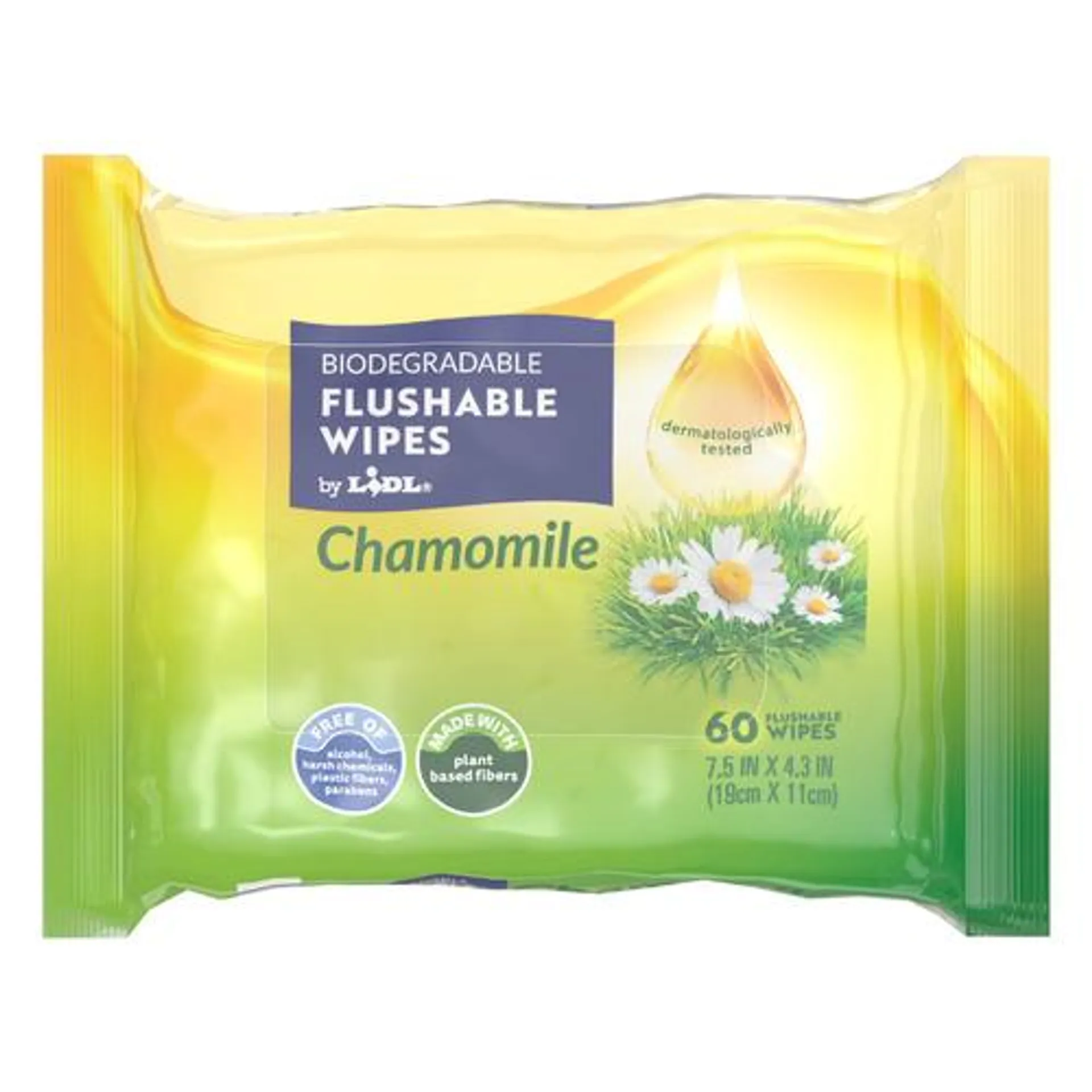 biodegradable flushable wipes, chamomile