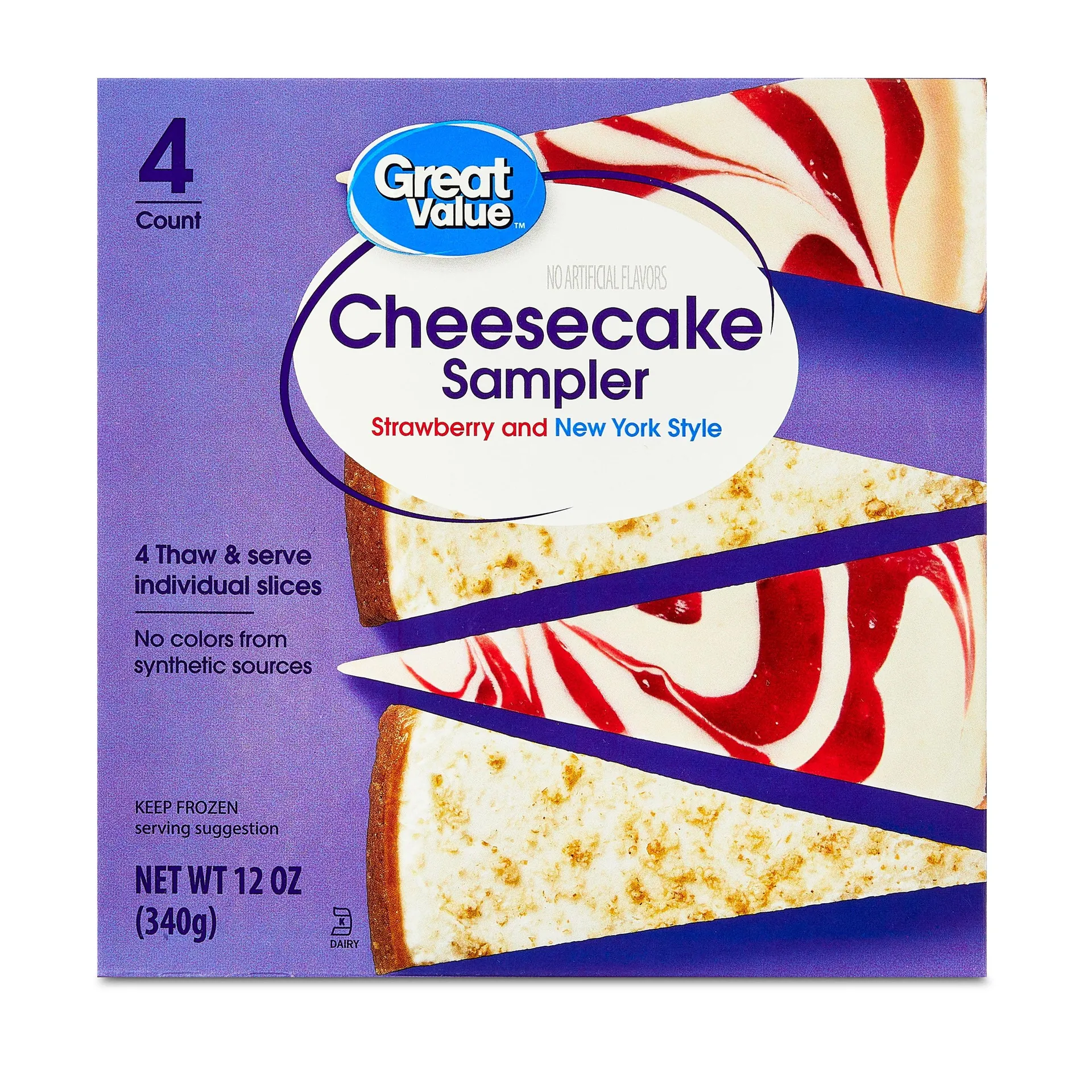 Great Value New York and Strawberry Swirl Cheesecake, 12 oz. 4 Slices