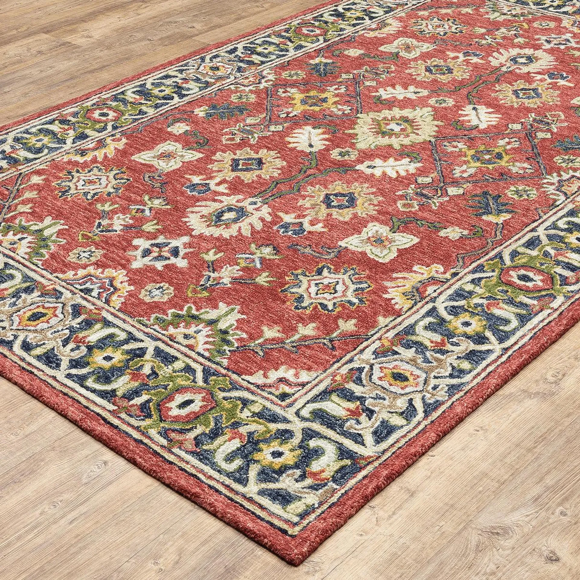Willow Oaks Red Wool Border Rug, 10' x 13'