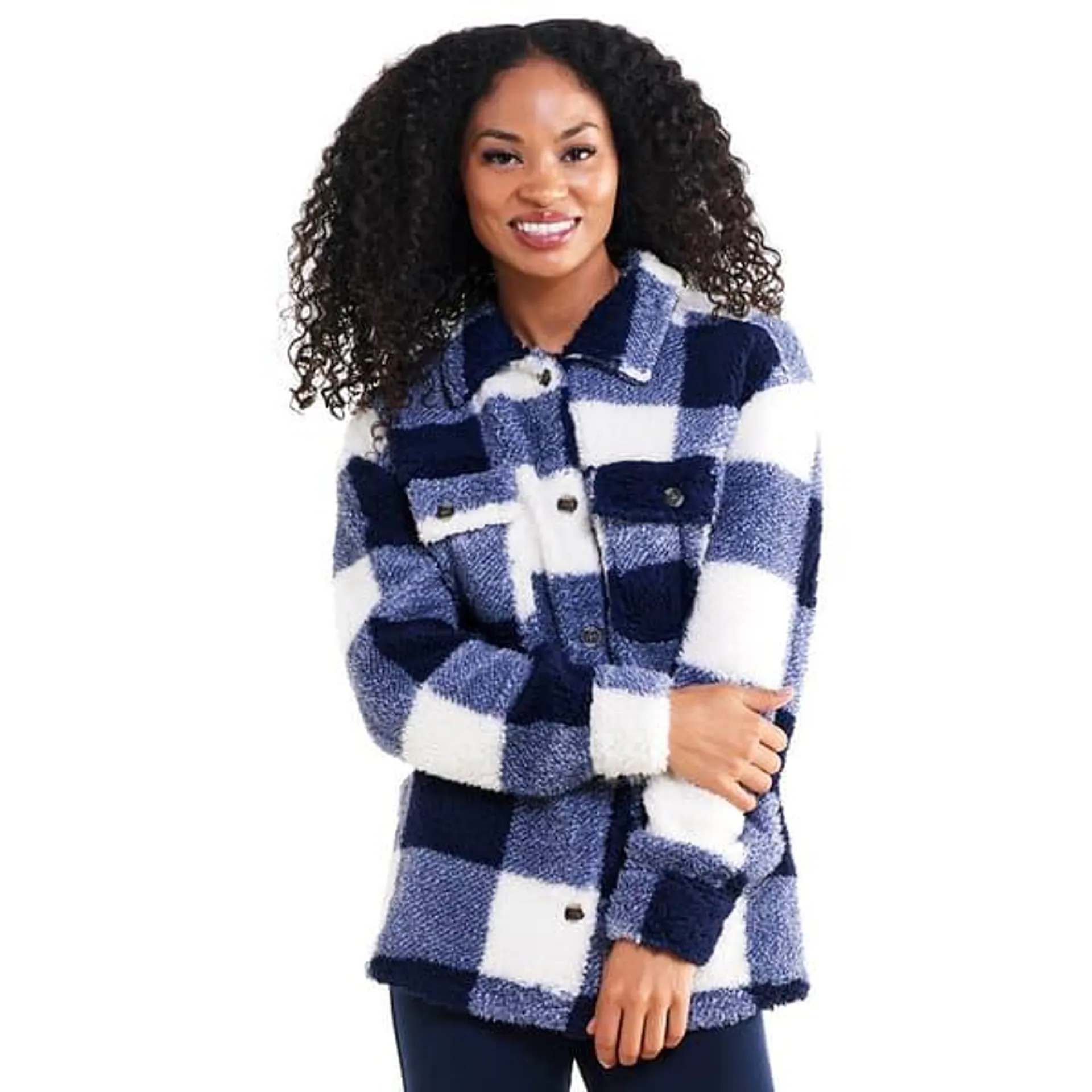 Womens New York Laundry Plaid Sherpa Shacket