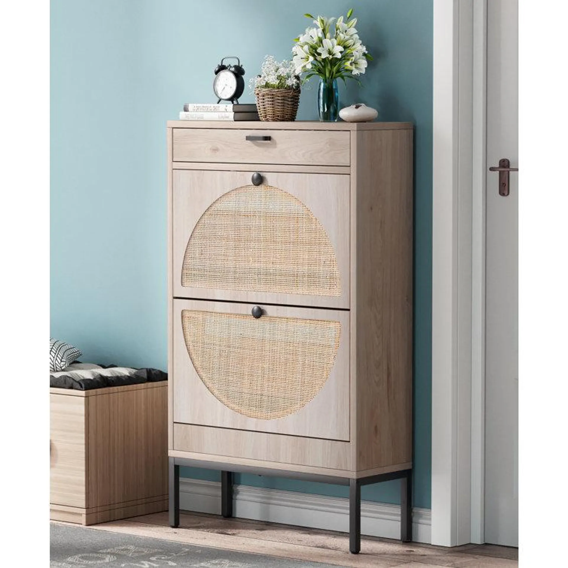 Boho Natural Rattan Shoe Storage Cabinet