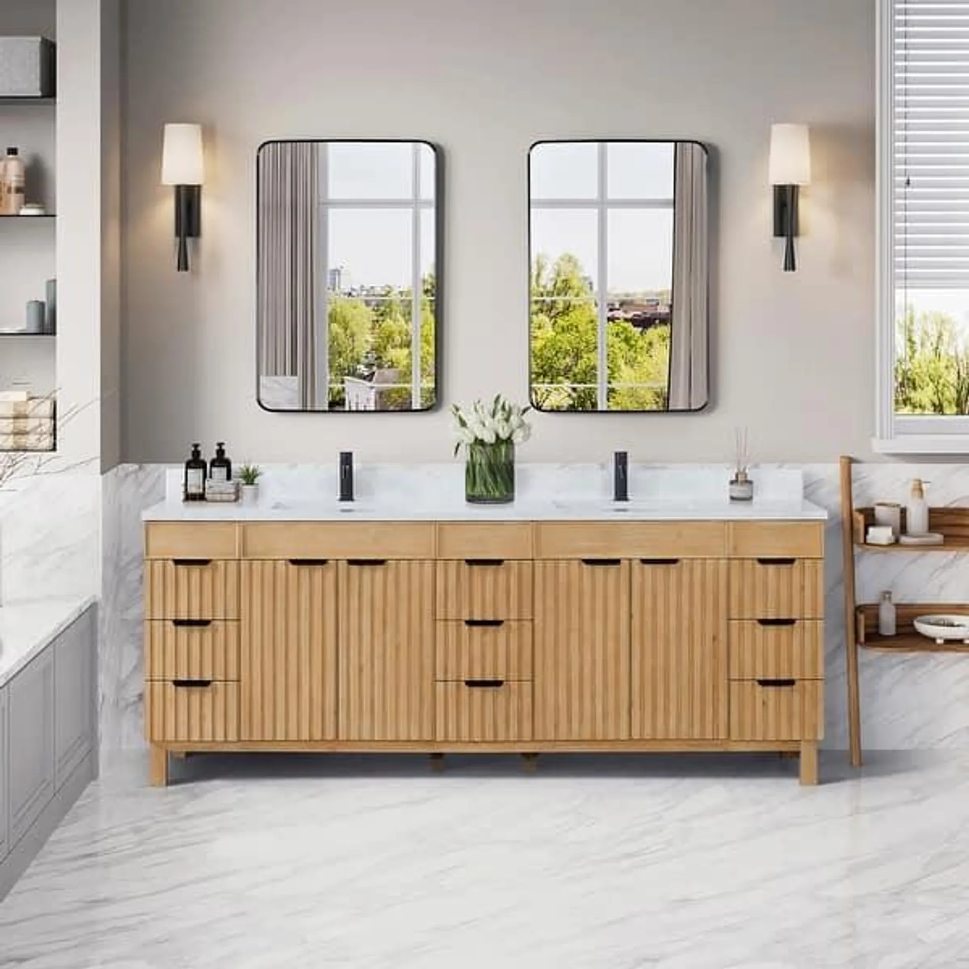 Palos Bath Vanity with Grain Composite Stone Top without Mirror