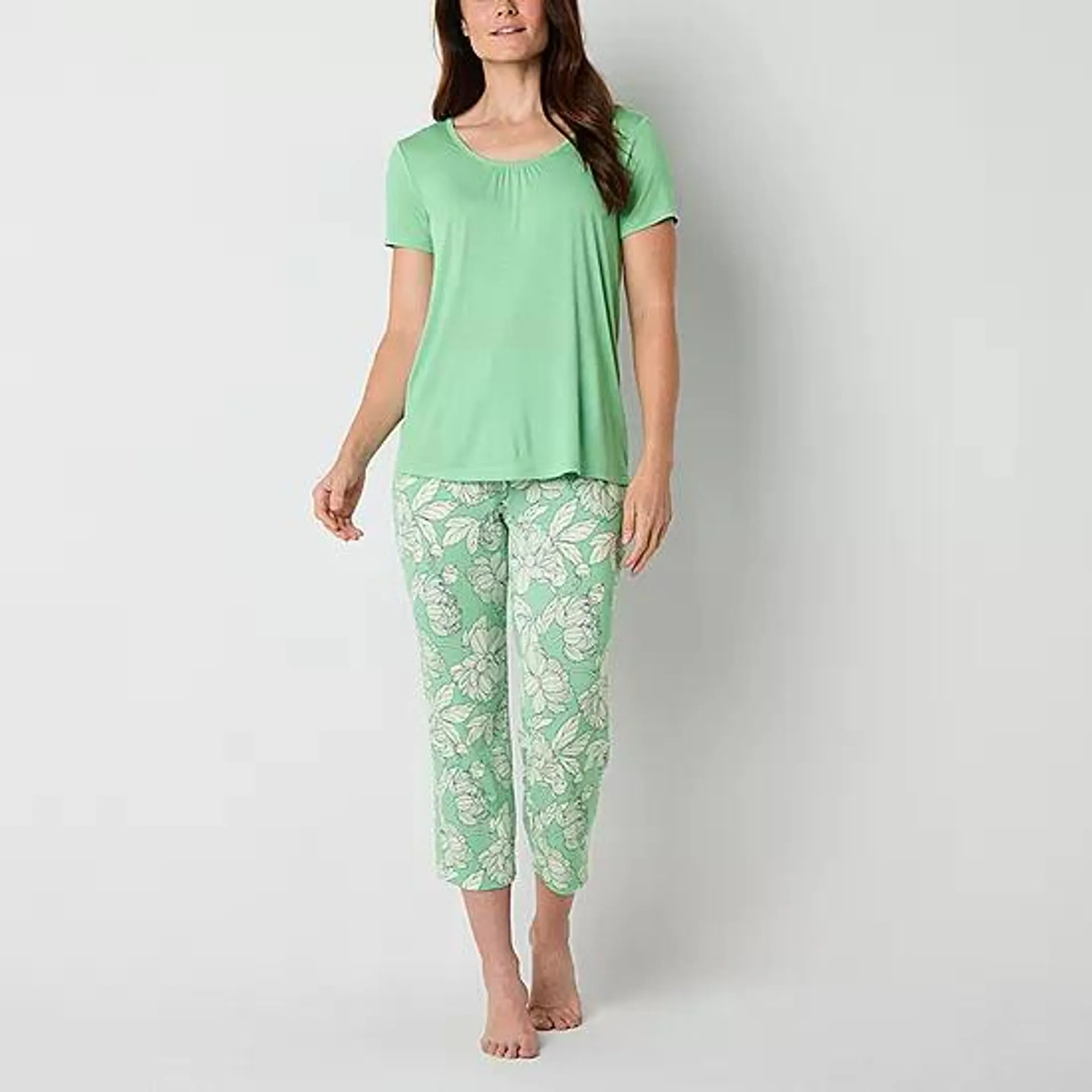 new! Liz Claiborne Cool and Calm Womens 2-pc. Short Sleeve Capri Pajama Set