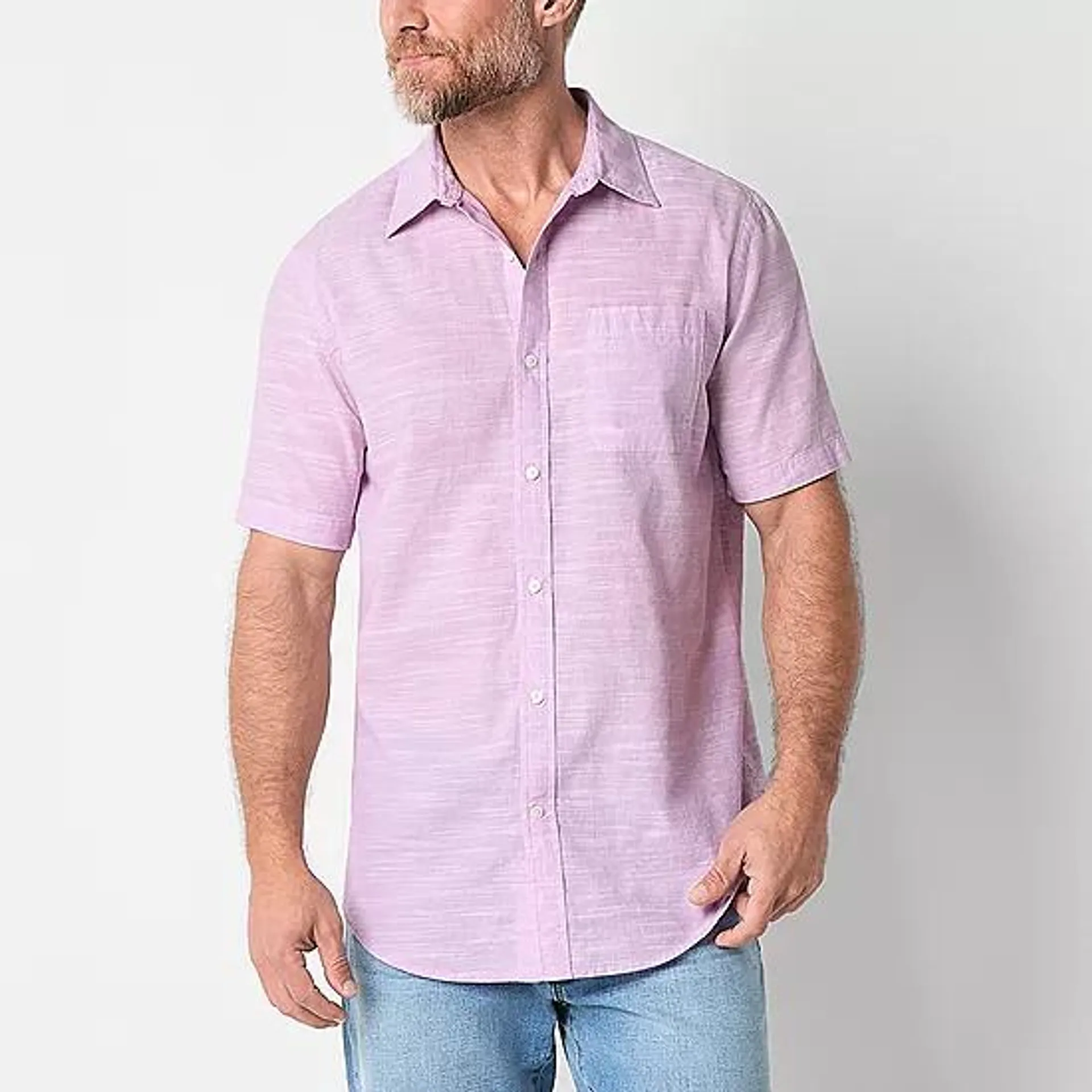 new! St. John's Bay Linen Mens Classic Fit Short Sleeve Button-Down Shirt