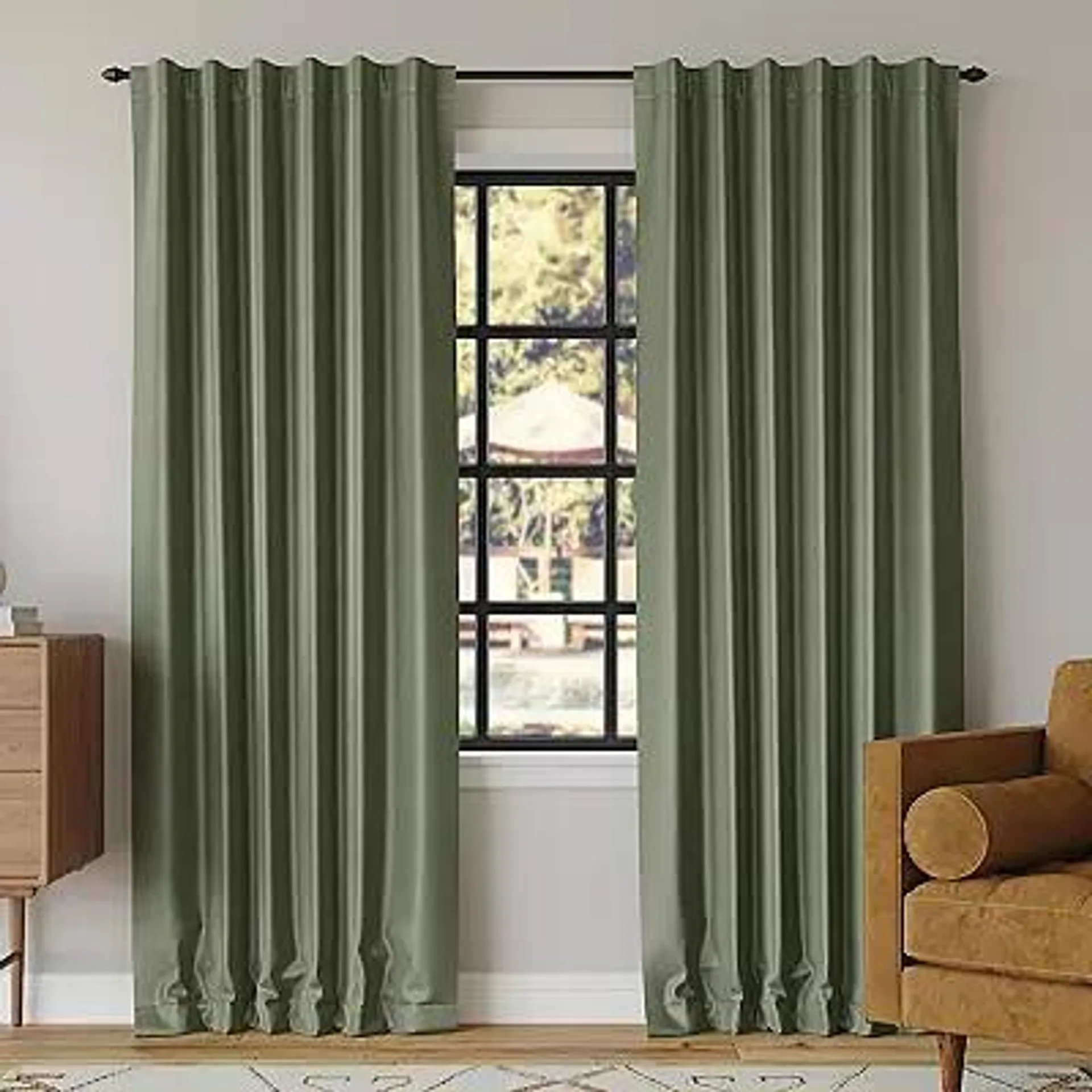 Sun Zero Evelina 100% Blackout Faux Dupioni Silk Back Tab Window Curtain