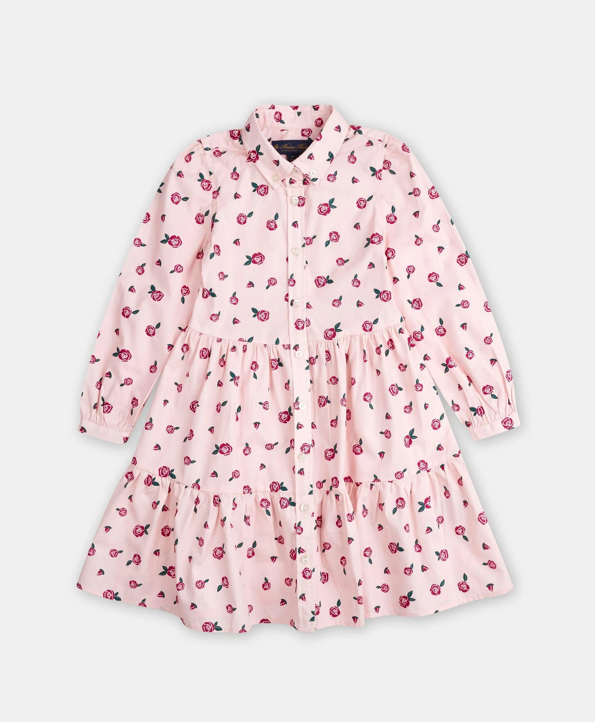 Girls Cotton Rose Print Shirt Dress