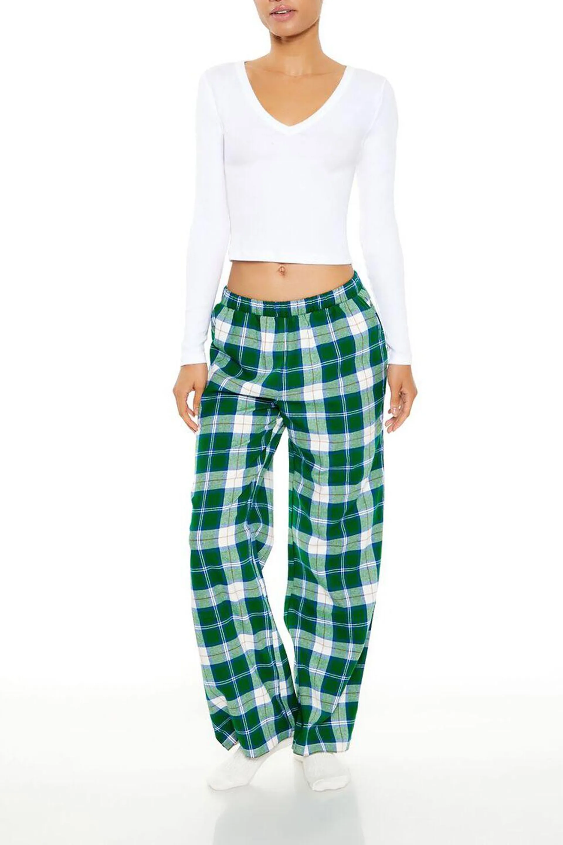 Plaid Mid-Rise Pajama Pants