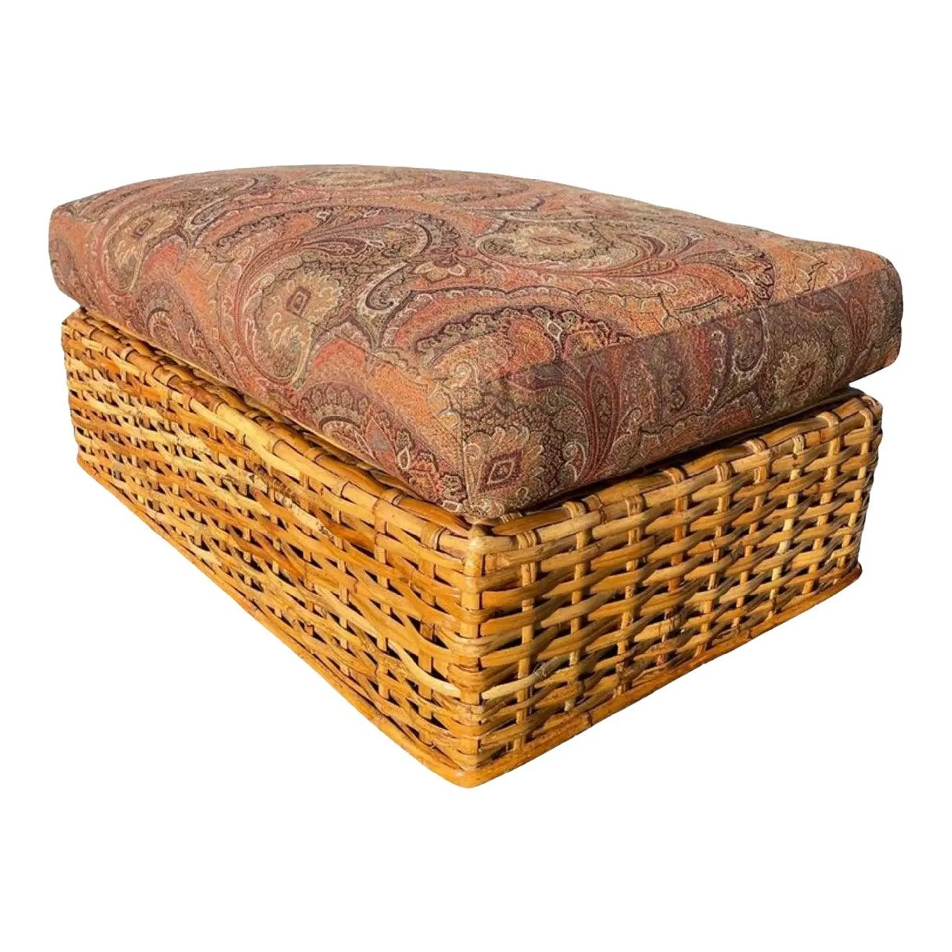 Coastal Ralph Lauren Woven Bamboo Wicker Ottoman or Bench