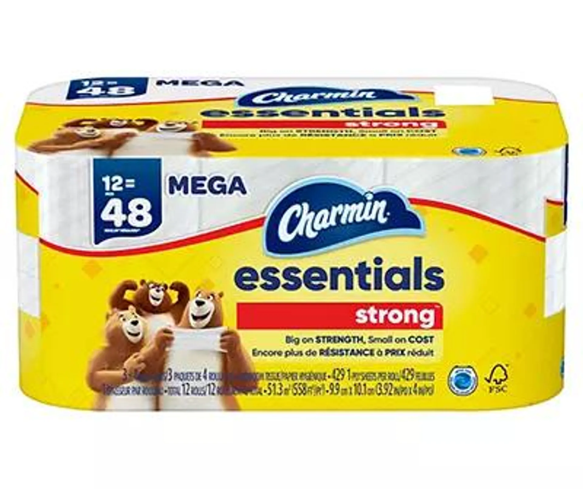 Charmin Essentials Strong Toilet Paper 12 Mega Roll, 429 Sheets Per Roll