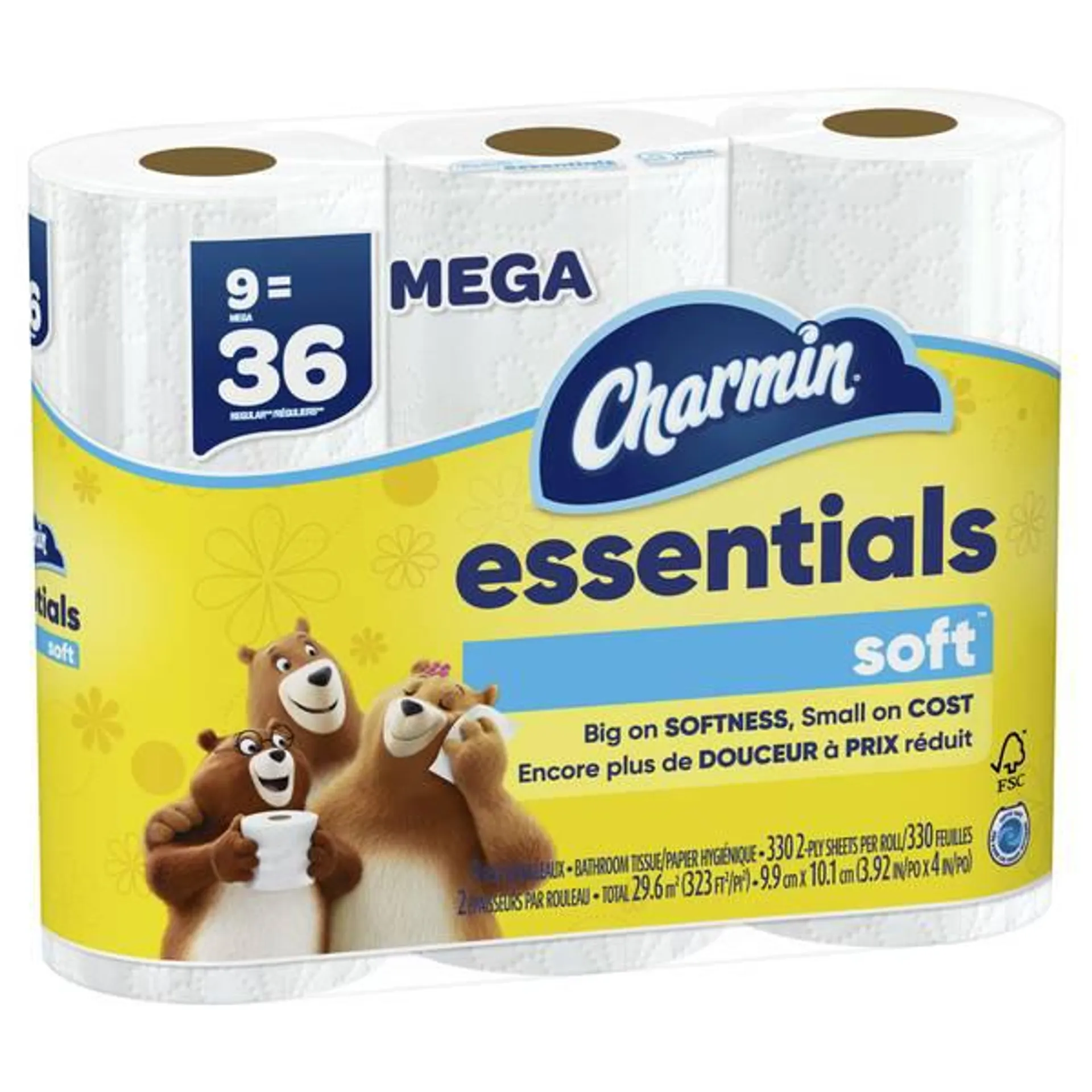 9-Pack Essentials Soft Mega Roll Toilet Paper