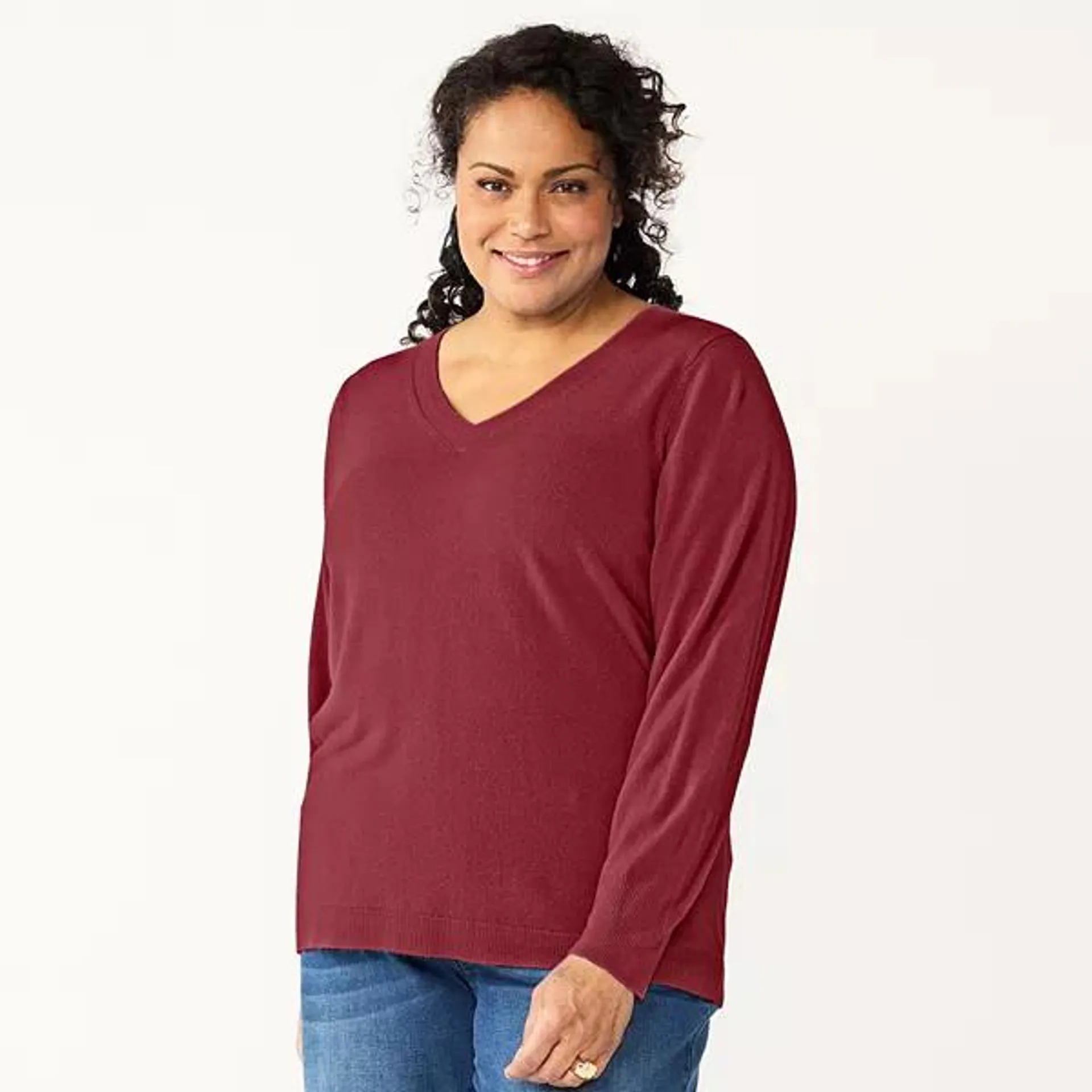 Plus Size Croft & Barrow® Extra Soft V-Neck Sweater