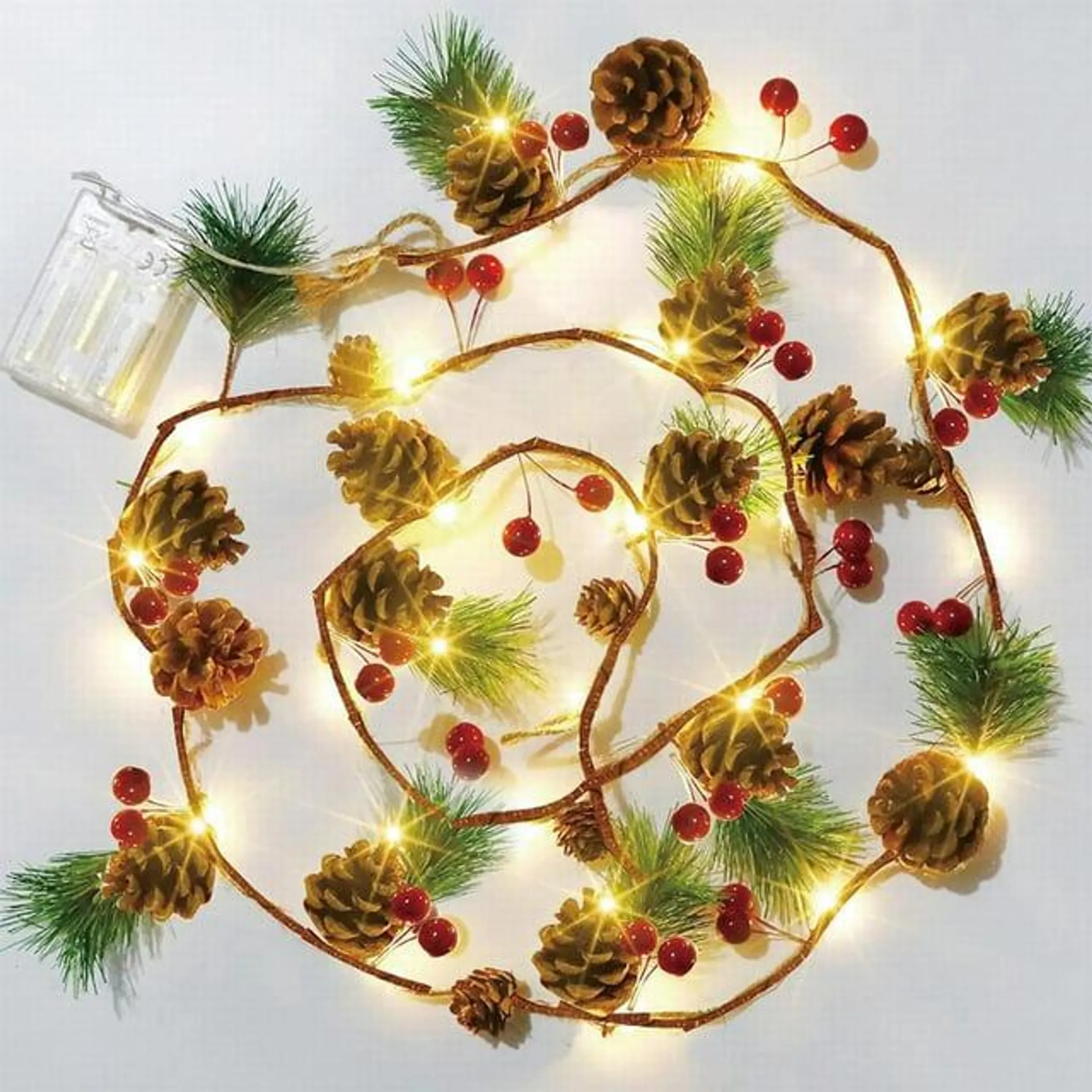 String Light LED Pine Cone Berries Pine Needles Country Christmas 6ft for Xmas Decor New Year Thanksgiving Decorations