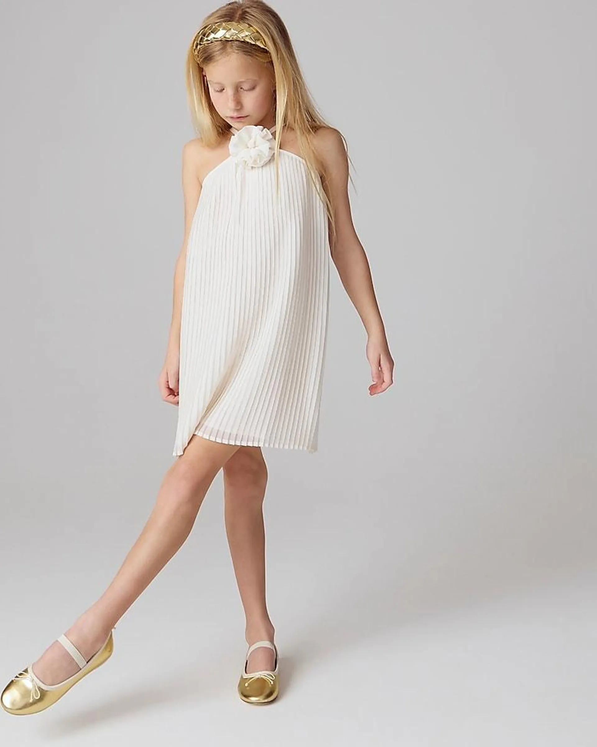 Girls' rosette halter-neck dress in chiffon