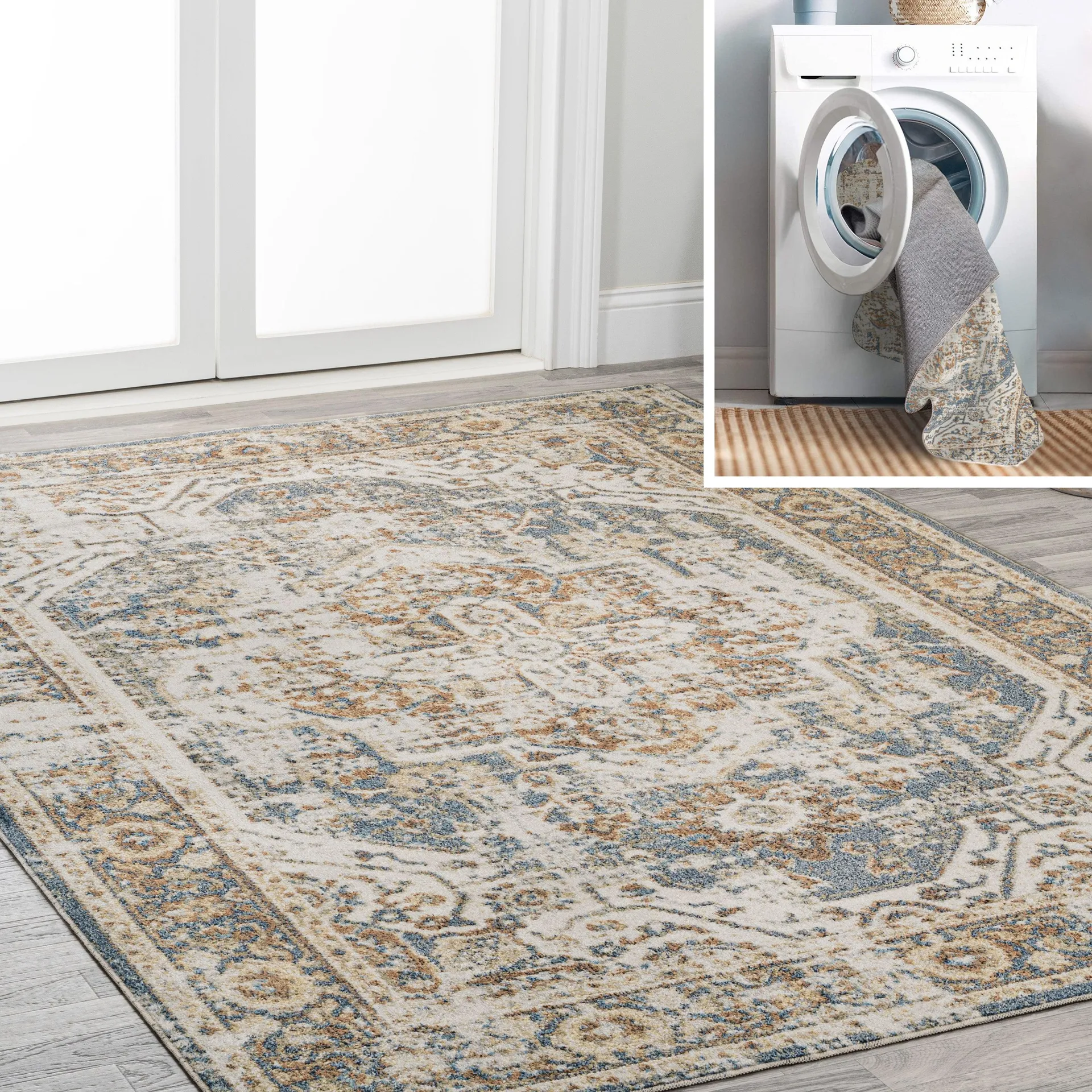 Keesha Bold Distressed Medallion Low-Pile Machine-Washable Area Rug