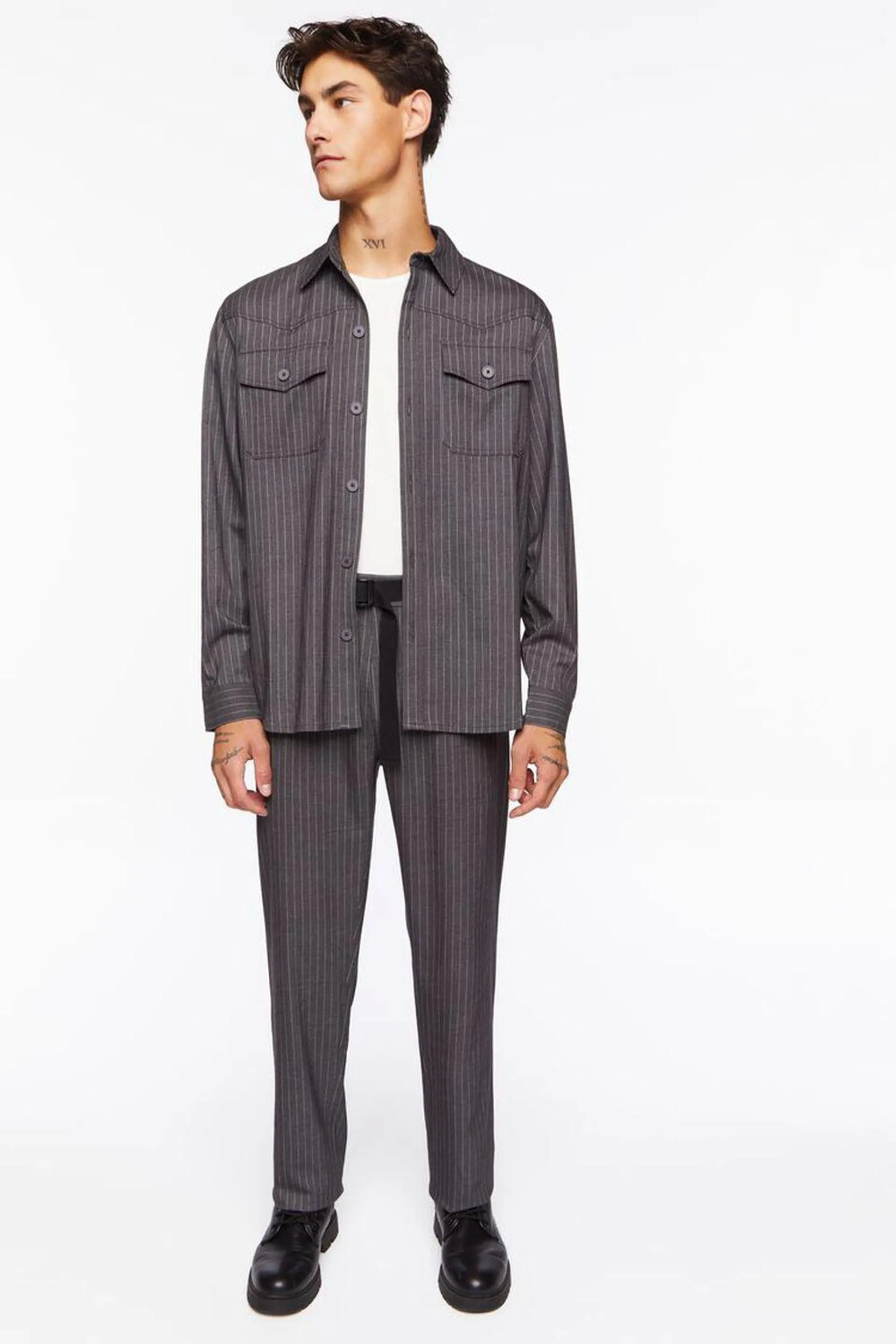 Pinstriped Belted Trousers