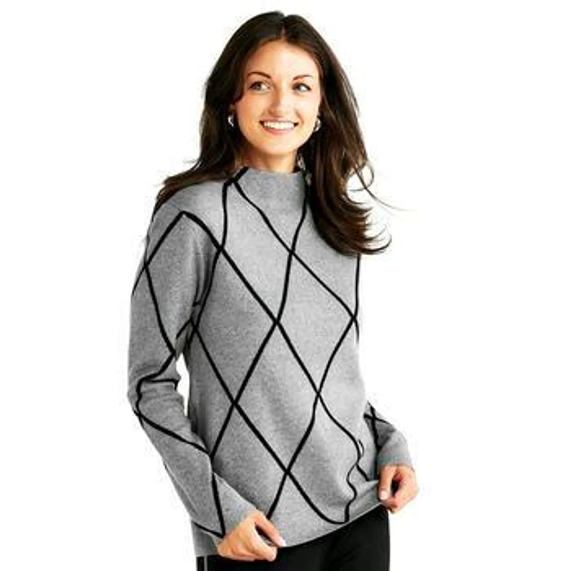 Womens Chloe & Jasmine Diamond Pullover Funnel Neck Sweater