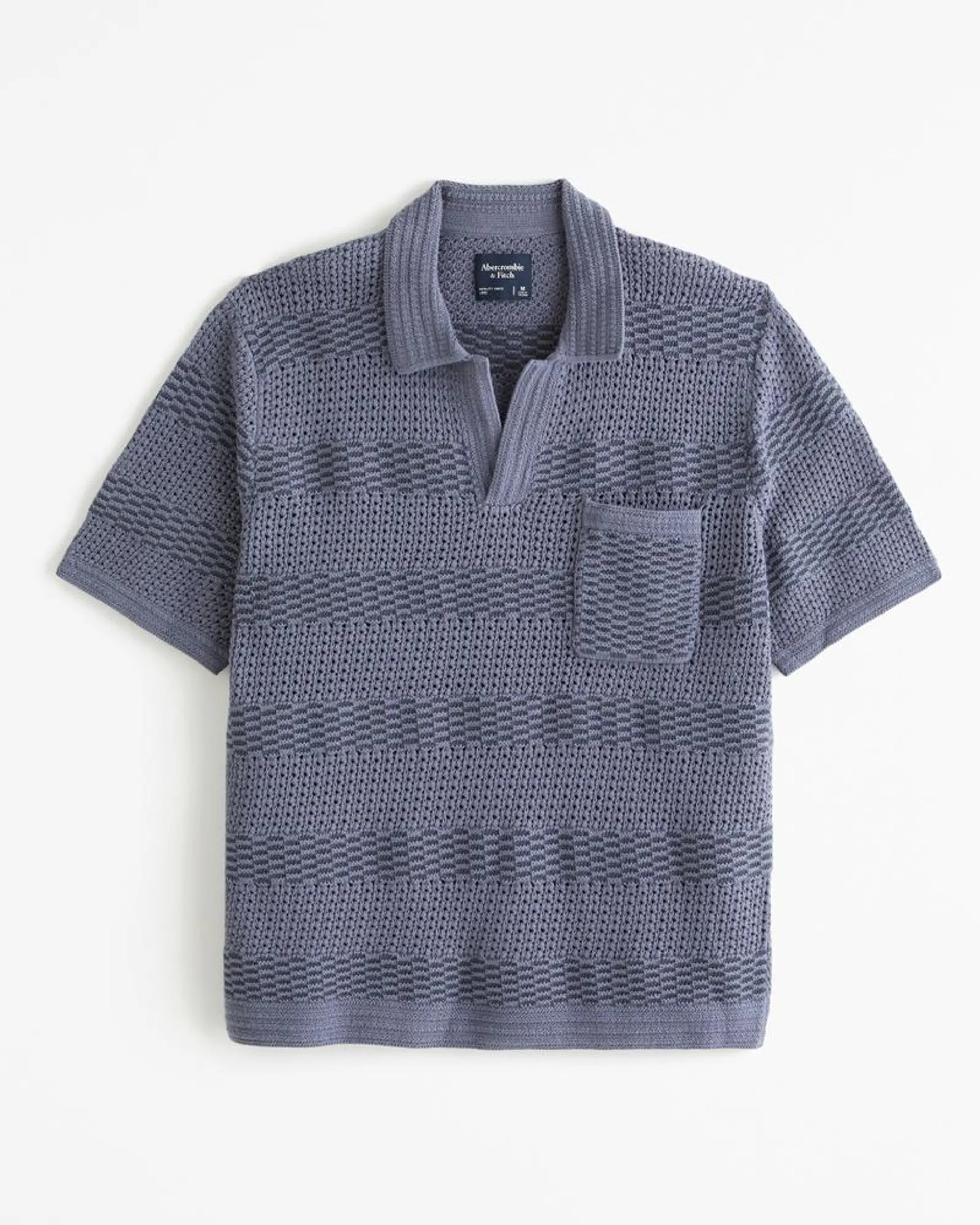 Striped Stitched Johnny Collar Sweater Polo