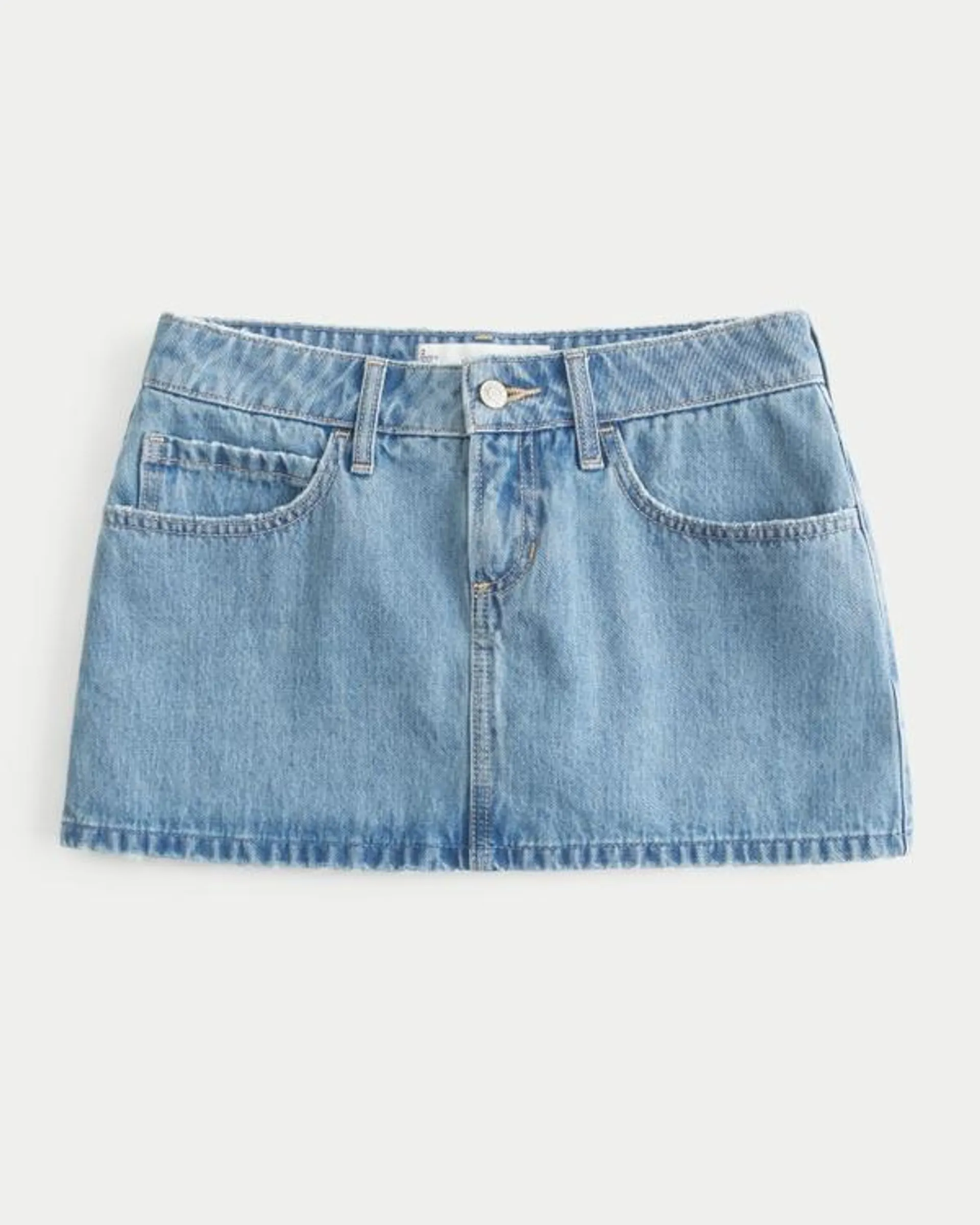 Low-Rise Medium Wash Denim Mini Skort