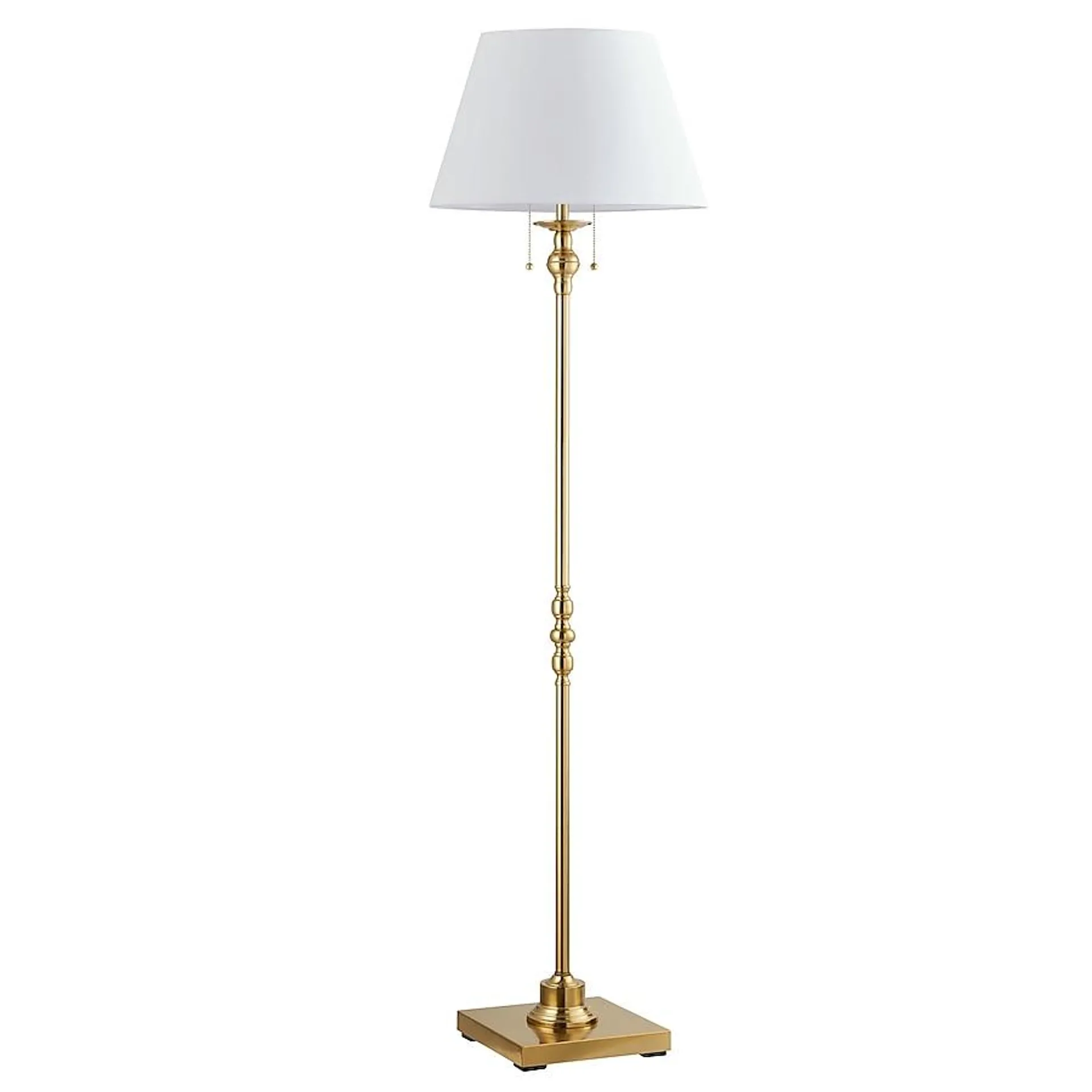 KAWOTI Modern Gold Floor Lamp with White Fabric Drum Shade - Pull-chain Switch, 60.5 Inches Tall